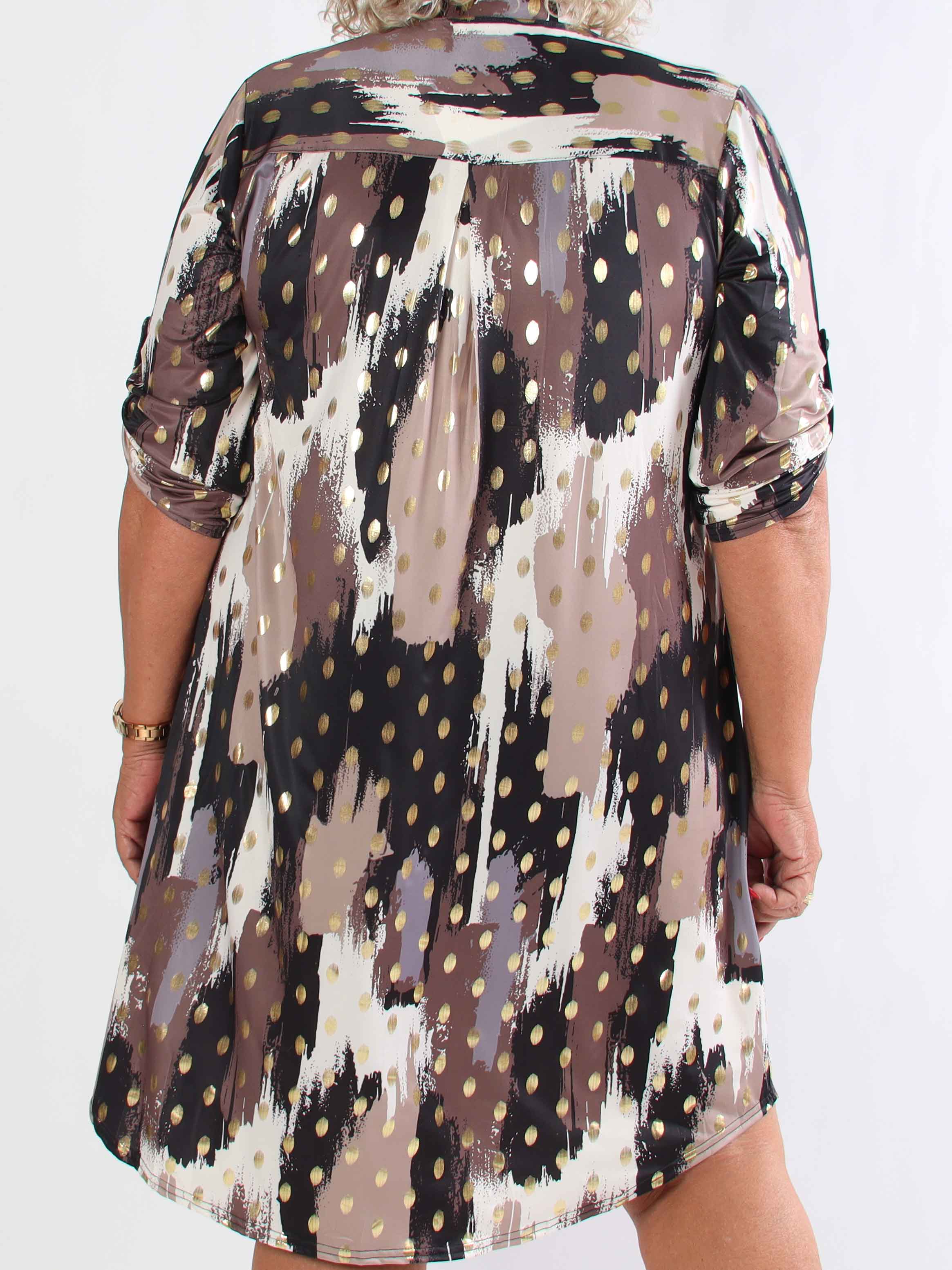 Ebba Paint Long - Elastisk flerfärgad plus size klänning med guldprickar