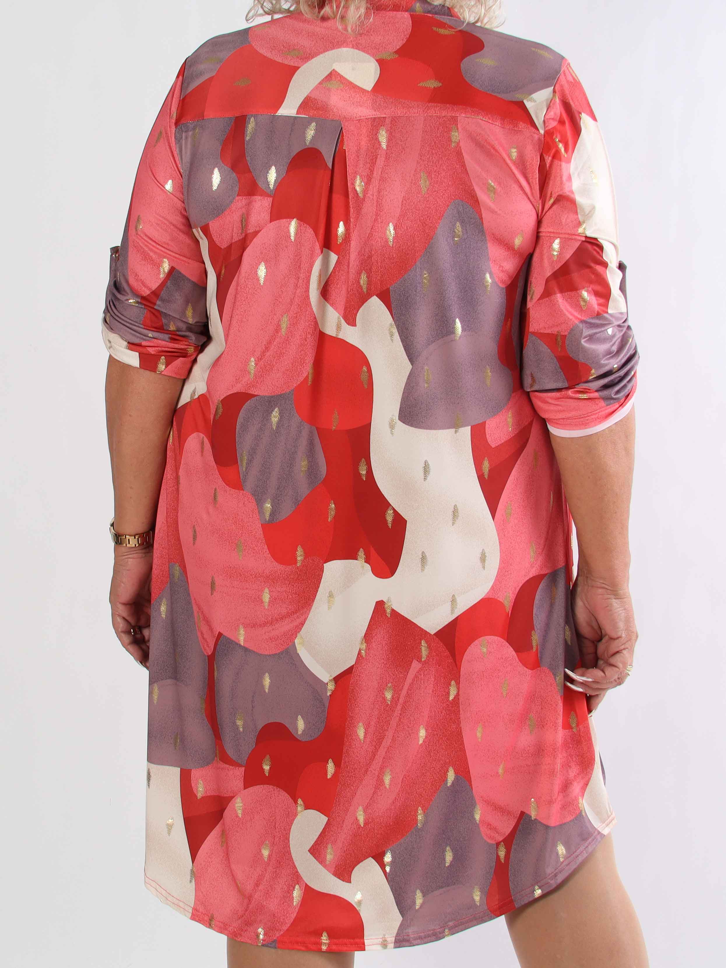 Ebba Glow Gold - Flerfärgad elastisk plus size klänning med gulddetaljer