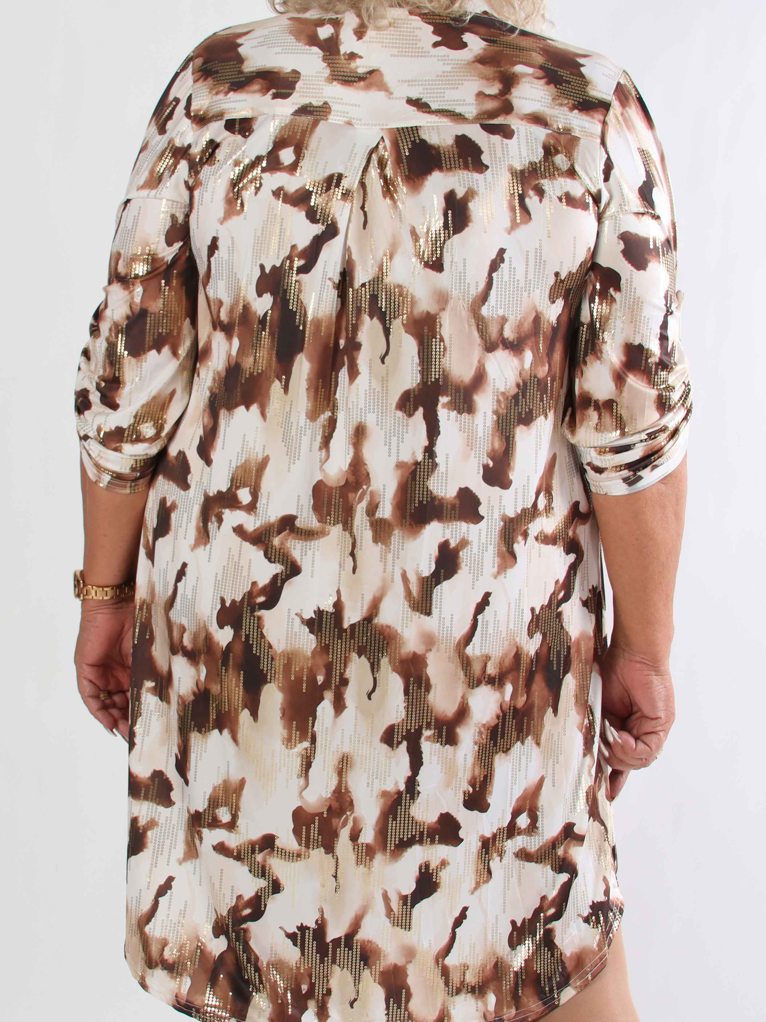 Ebba Batik Long - Elastisk flerfärgad plus size klänning med gulddetaljer