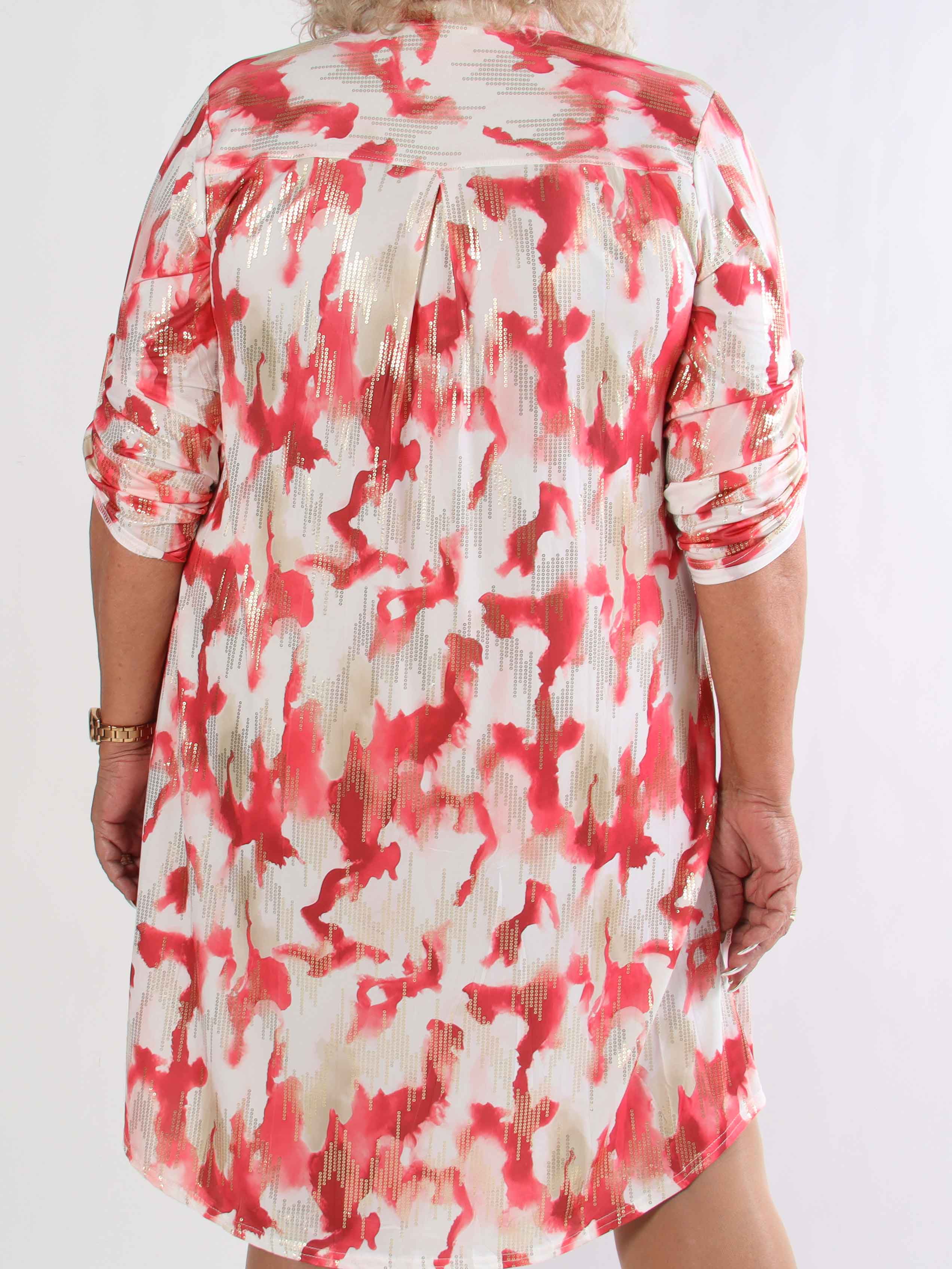 Ebba Batik Long - Elastisk flerfärgad plus size klänning med gulddetaljer