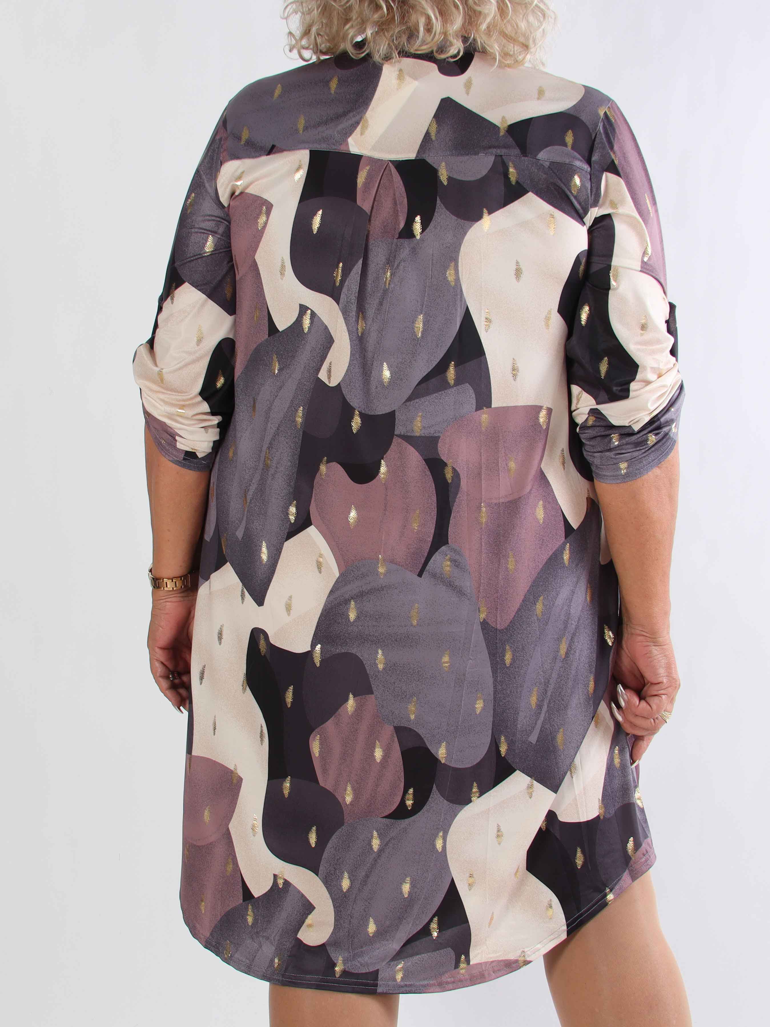 Ebba Glow Gold - Flerfärgad elastisk plus size klänning med gulddetaljer