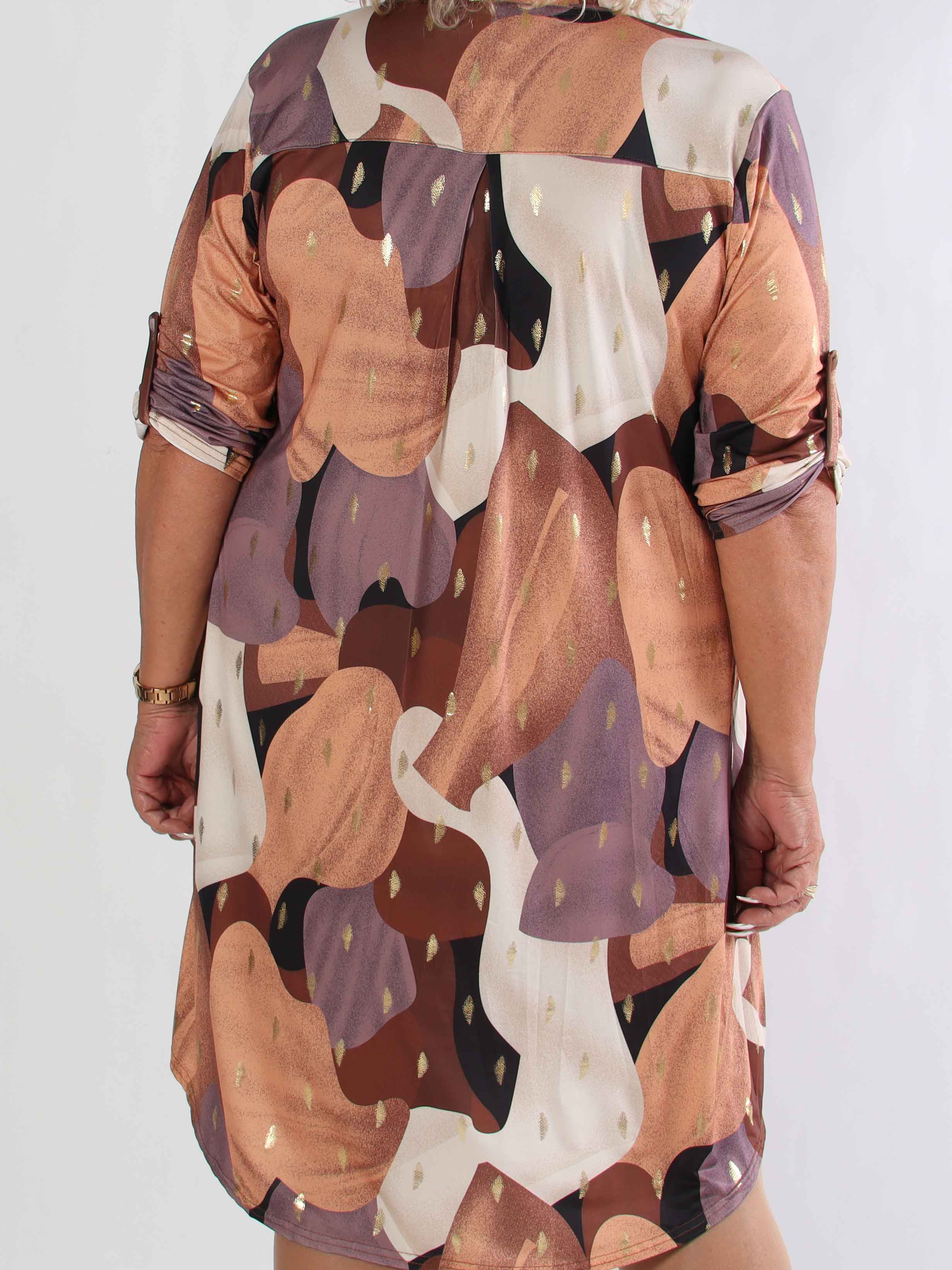 Ebba Glow Gold - Flerfärgad elastisk plus size klänning med gulddetaljer