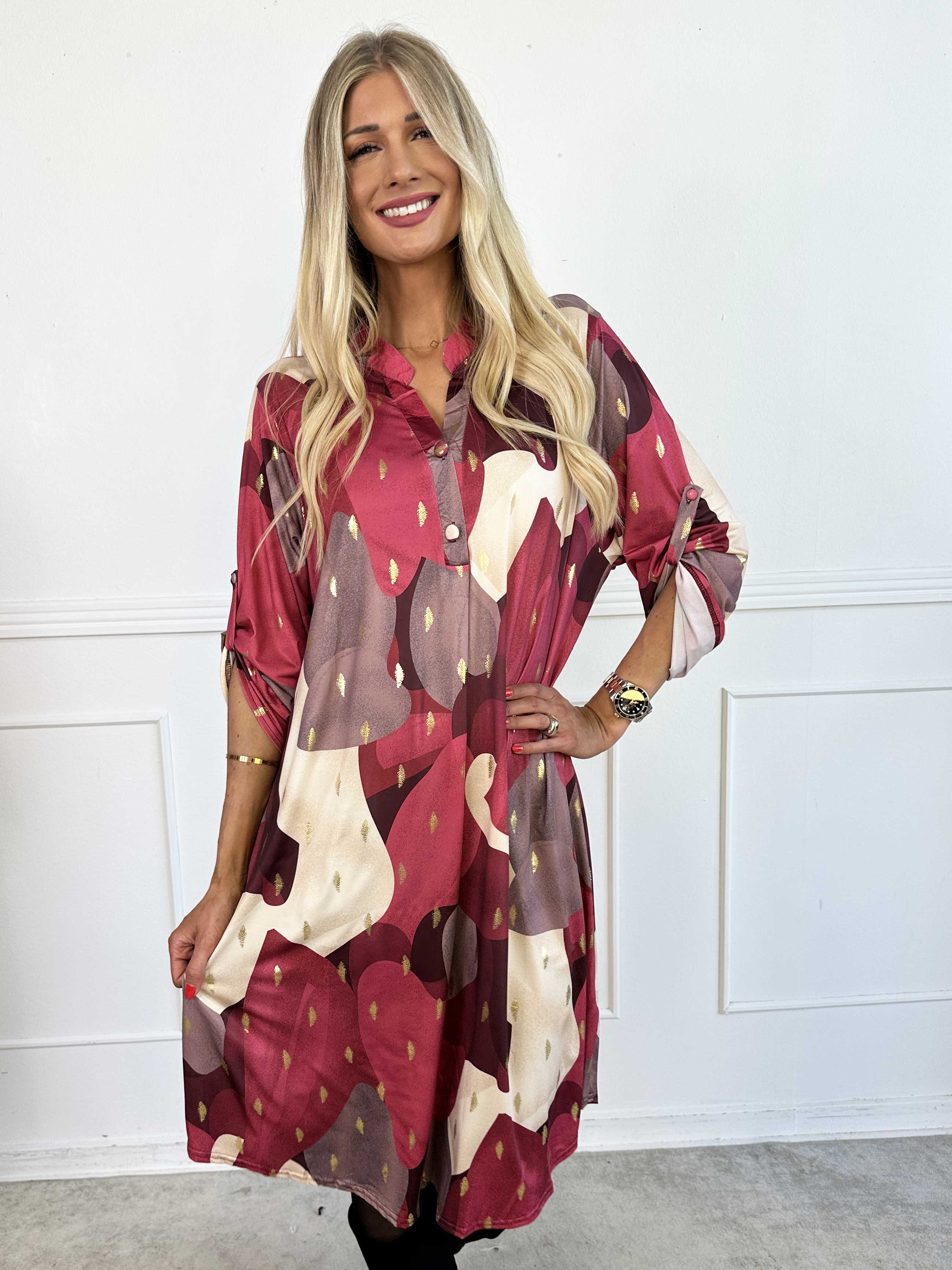 Ebba Glow Gold - Flerfärgad elastisk klänning med gulddetaljer