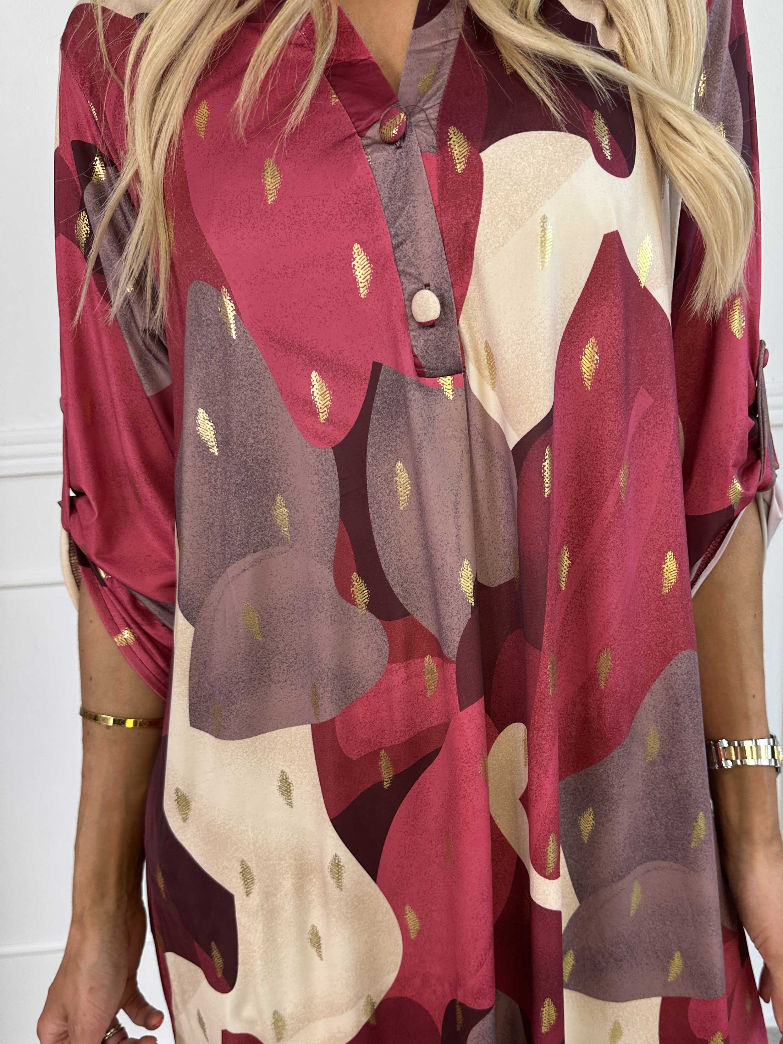 Ebba Glow Gold - Flerfärgad elastisk klänning med gulddetaljer