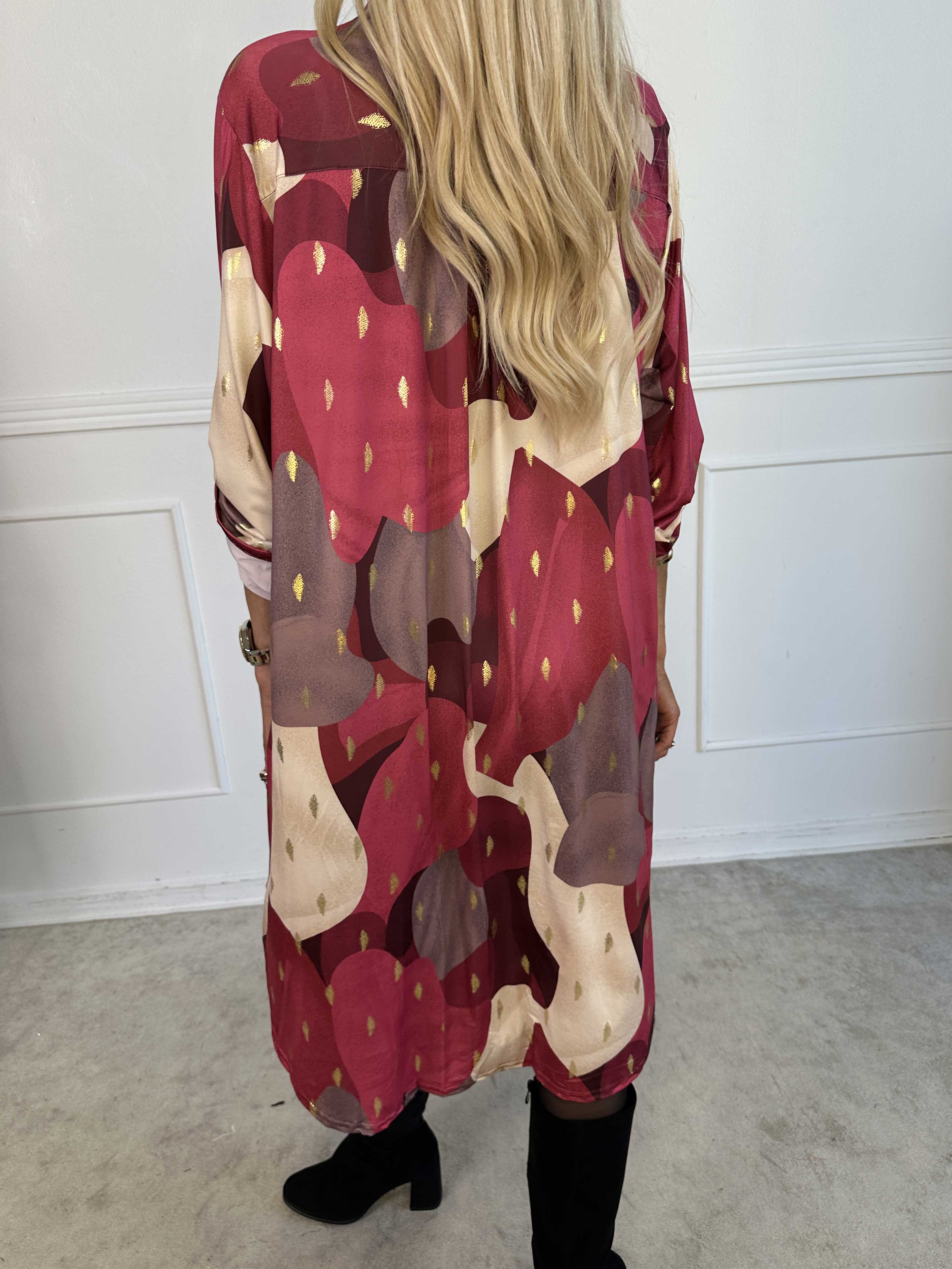 Ebba Glow Gold - Flerfärgad elastisk klänning med gulddetaljer