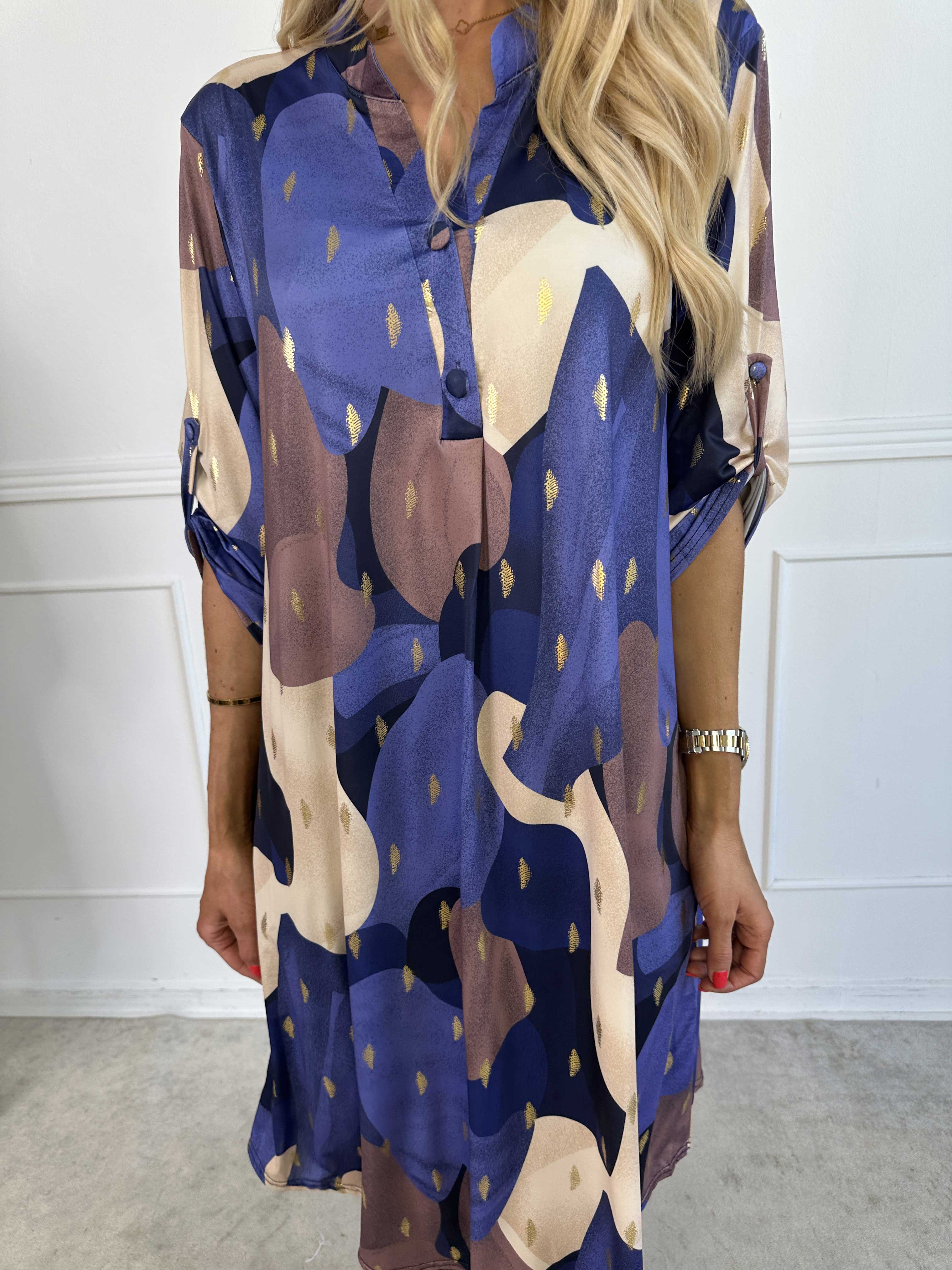 Ebba Glow Gold - Flerfärgad elastisk klänning med gulddetaljer