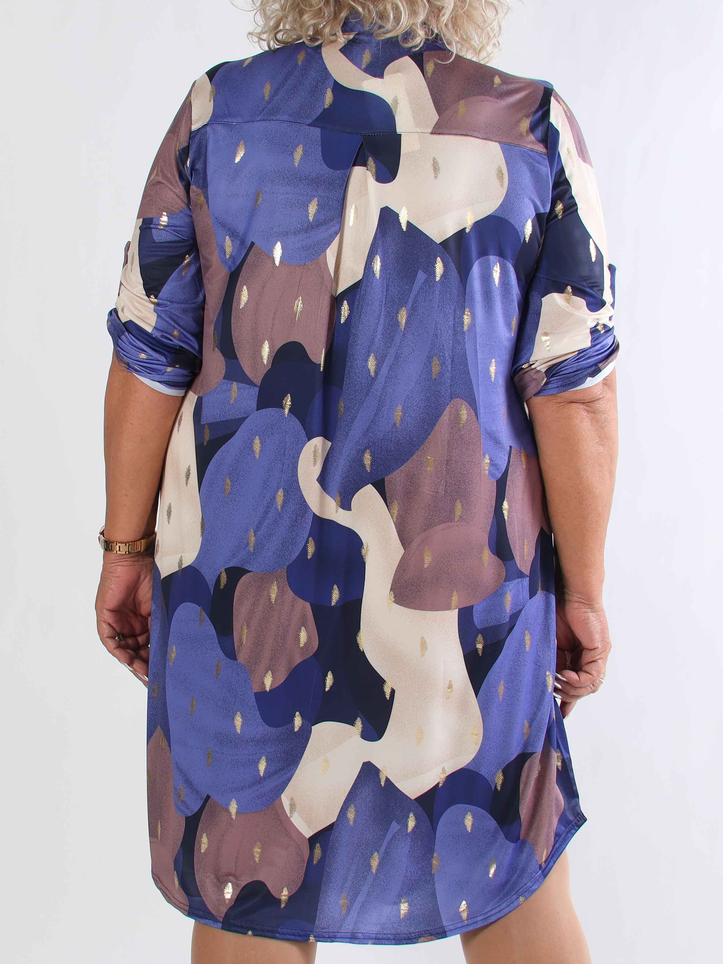 Ebba Glow Gold - Flerfärgad elastisk plus size klänning med gulddetaljer