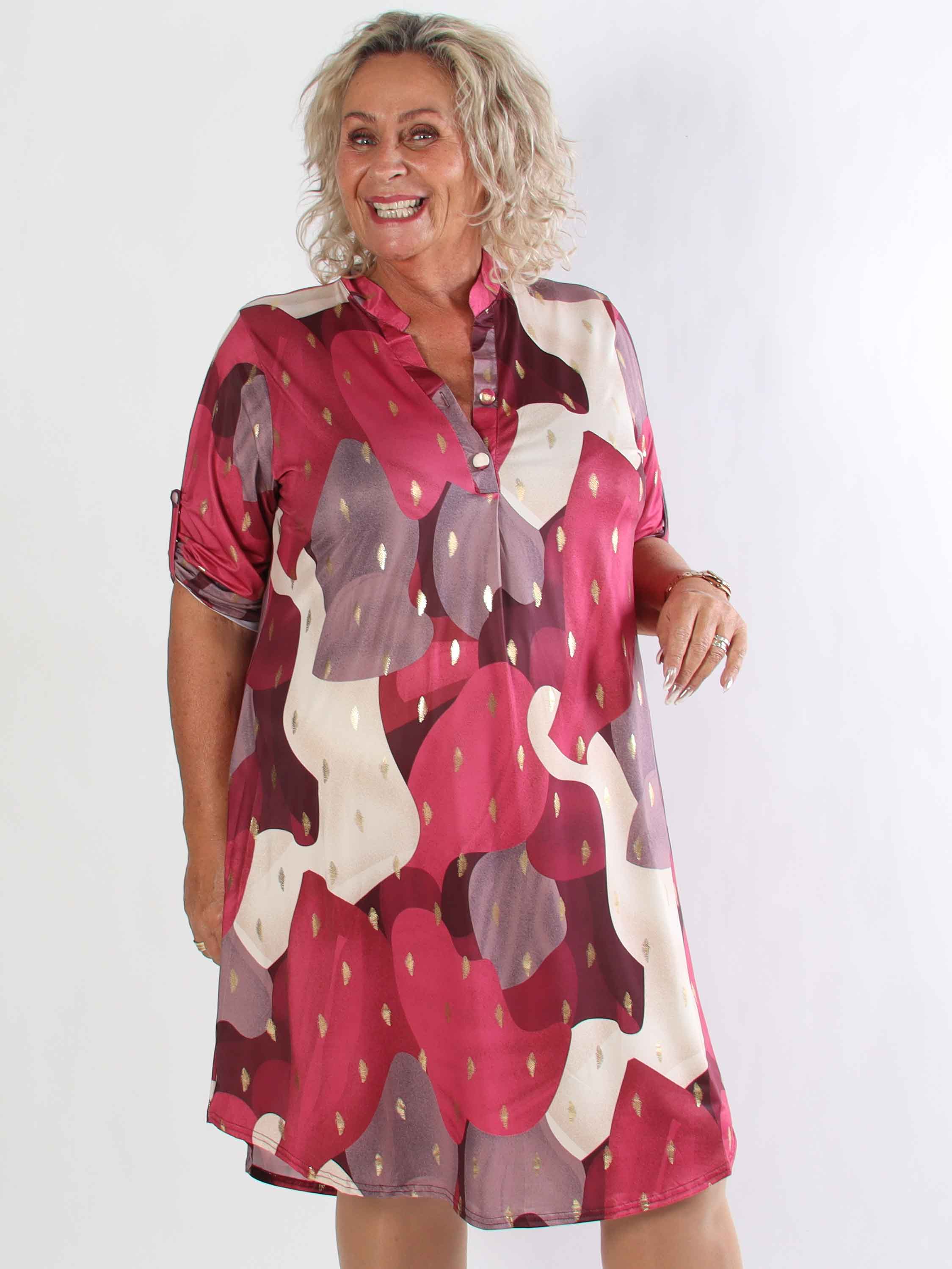 Ebba Glow Gold - Flerfärgad elastisk plus size klänning med gulddetaljer