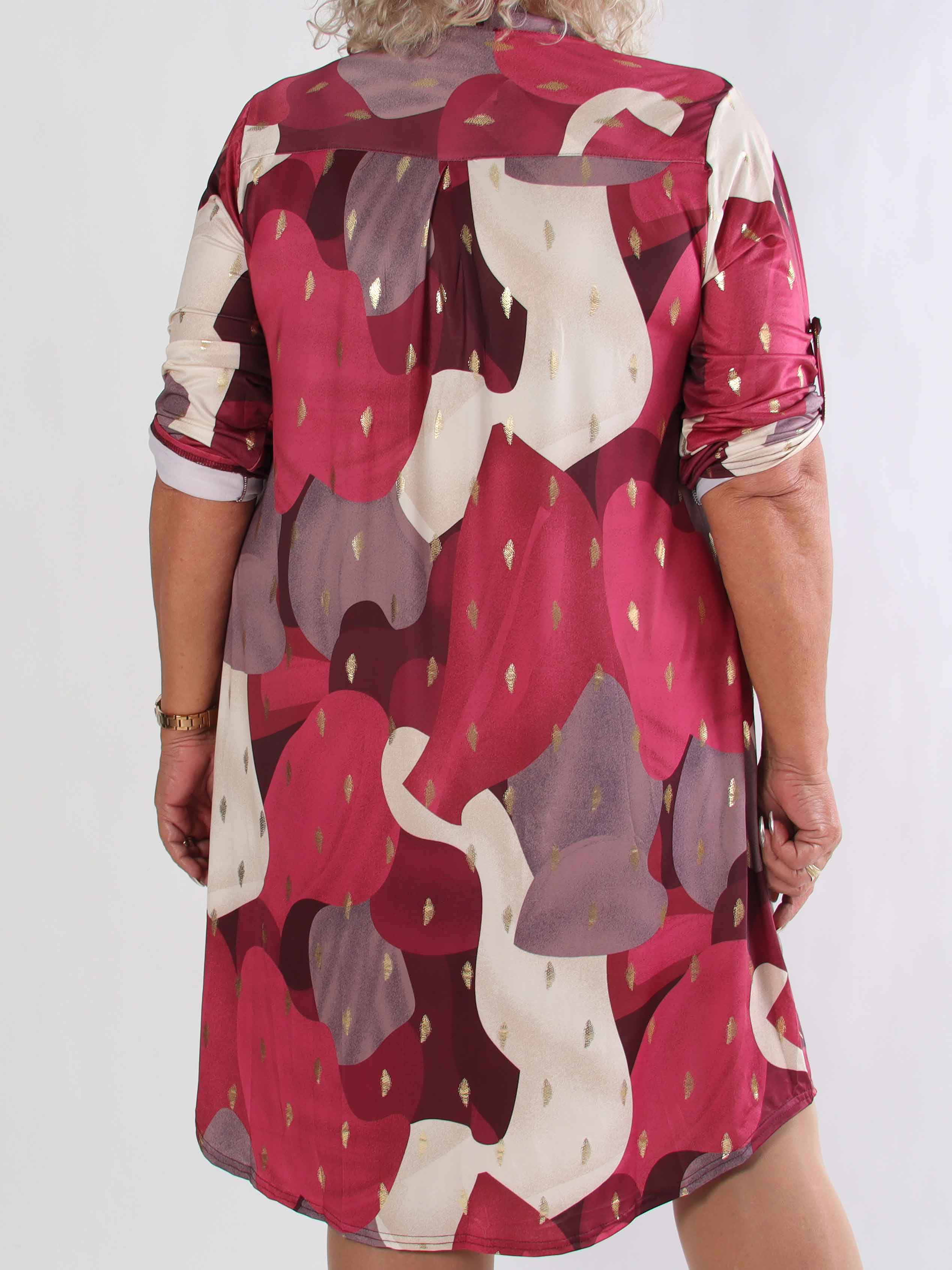 Ebba Glow Gold - Flerfärgad elastisk plus size klänning med gulddetaljer