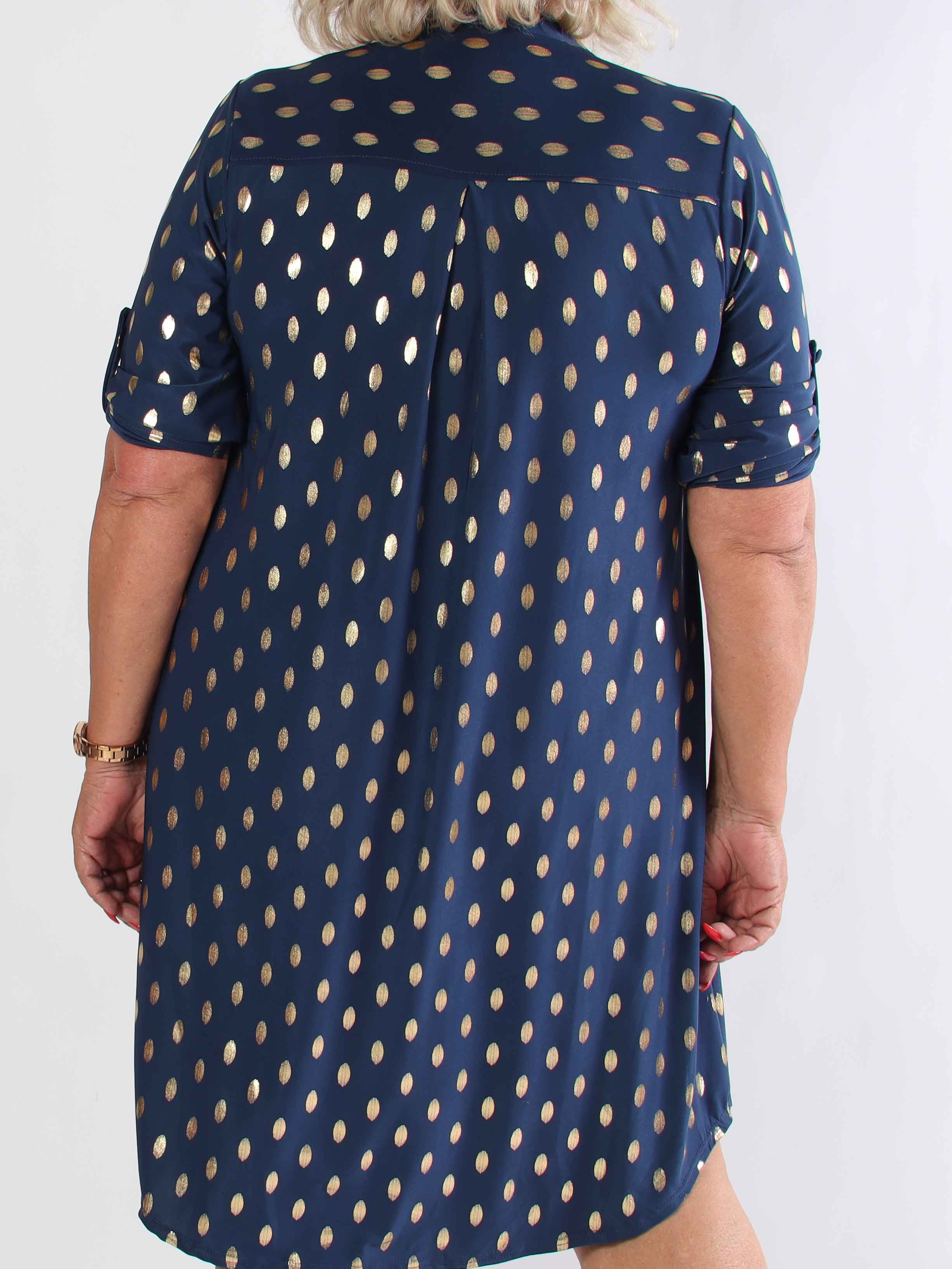 Ebba Gold Long - Elastisk plus size-klänning med guldprickar