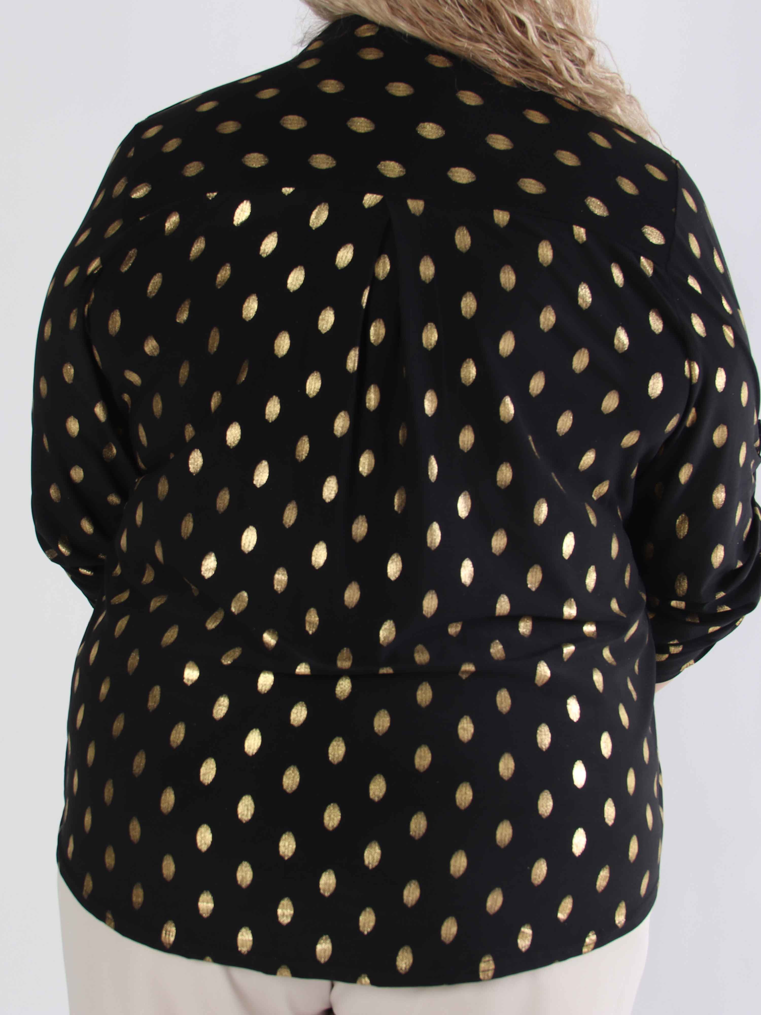 Ebba Gold Shirt - Elastisk plus size blus med guld prickar