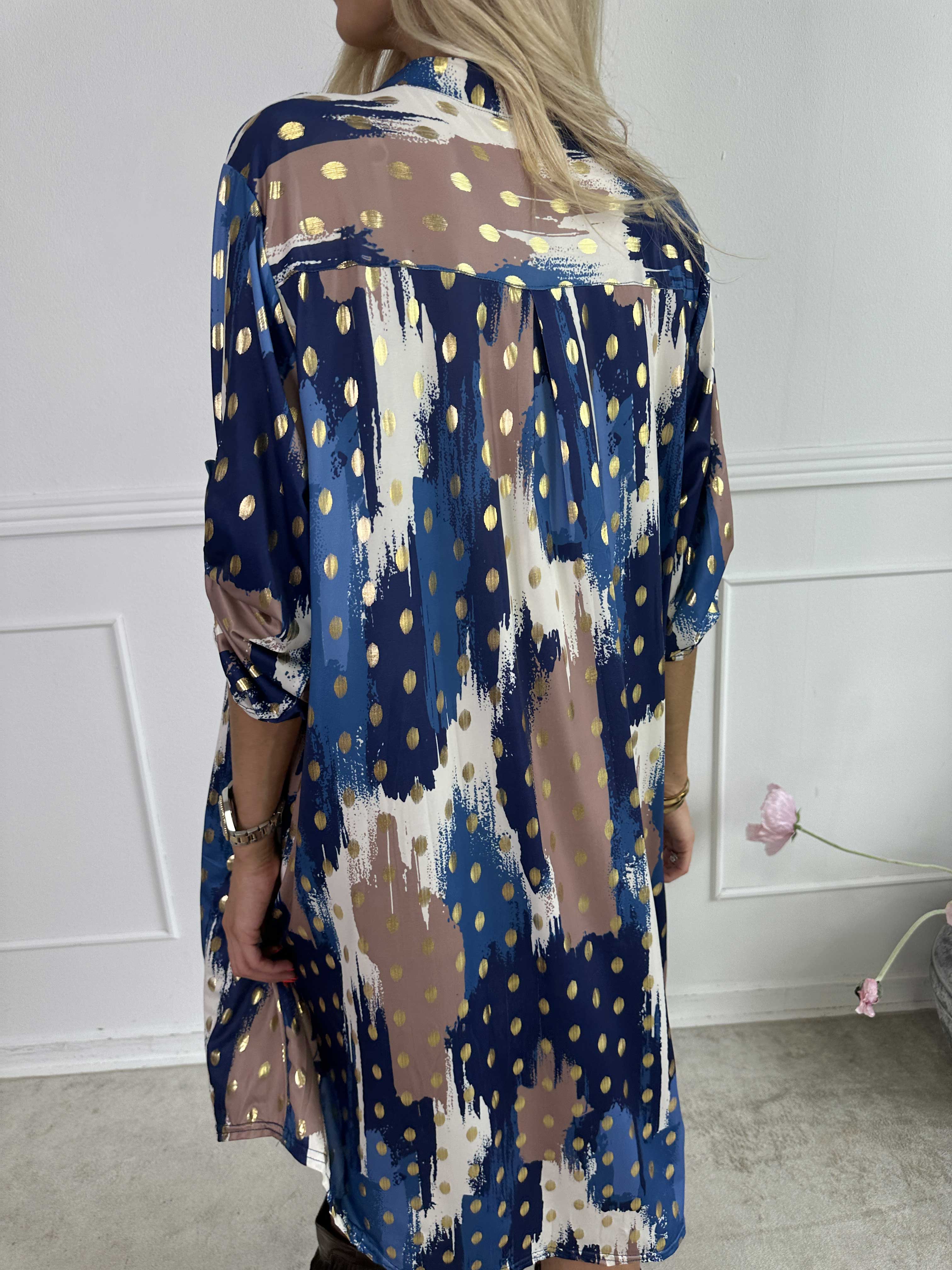 Ebba Paint Long - Elastisk flerfärgad klänning med guldprickar