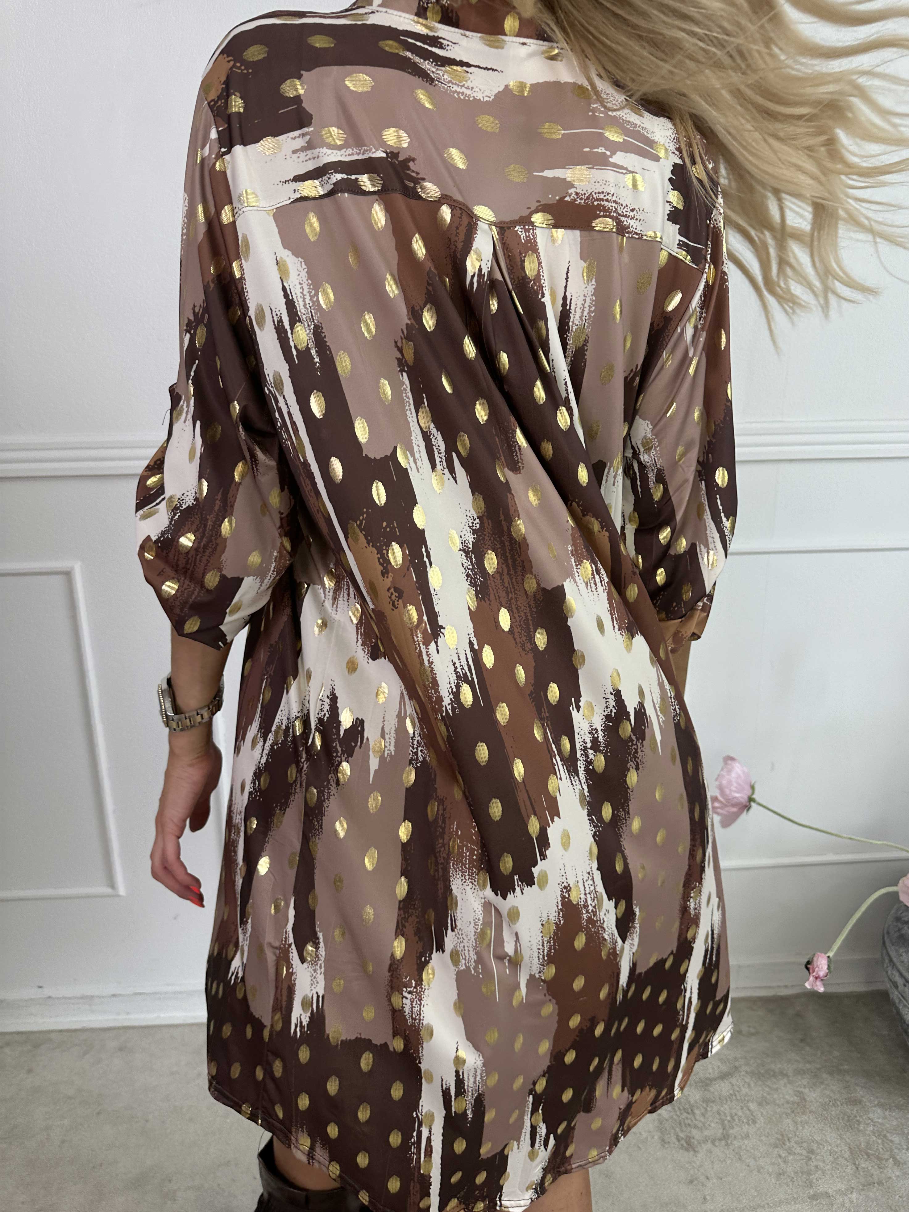 Ebba Paint Long - Elastisk flerfärgad klänning med guldprickar