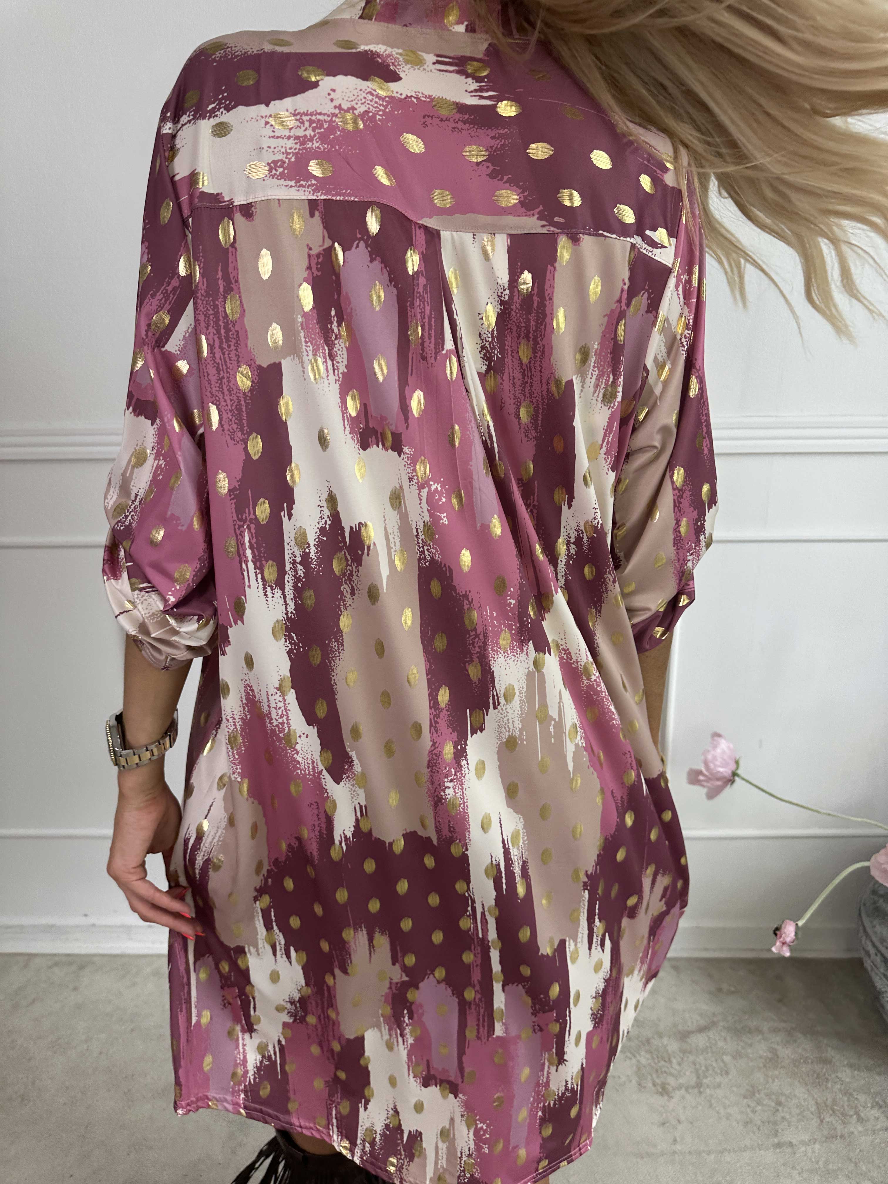 Ebba Paint Long - Elastisk flerfärgad klänning med guldprickar