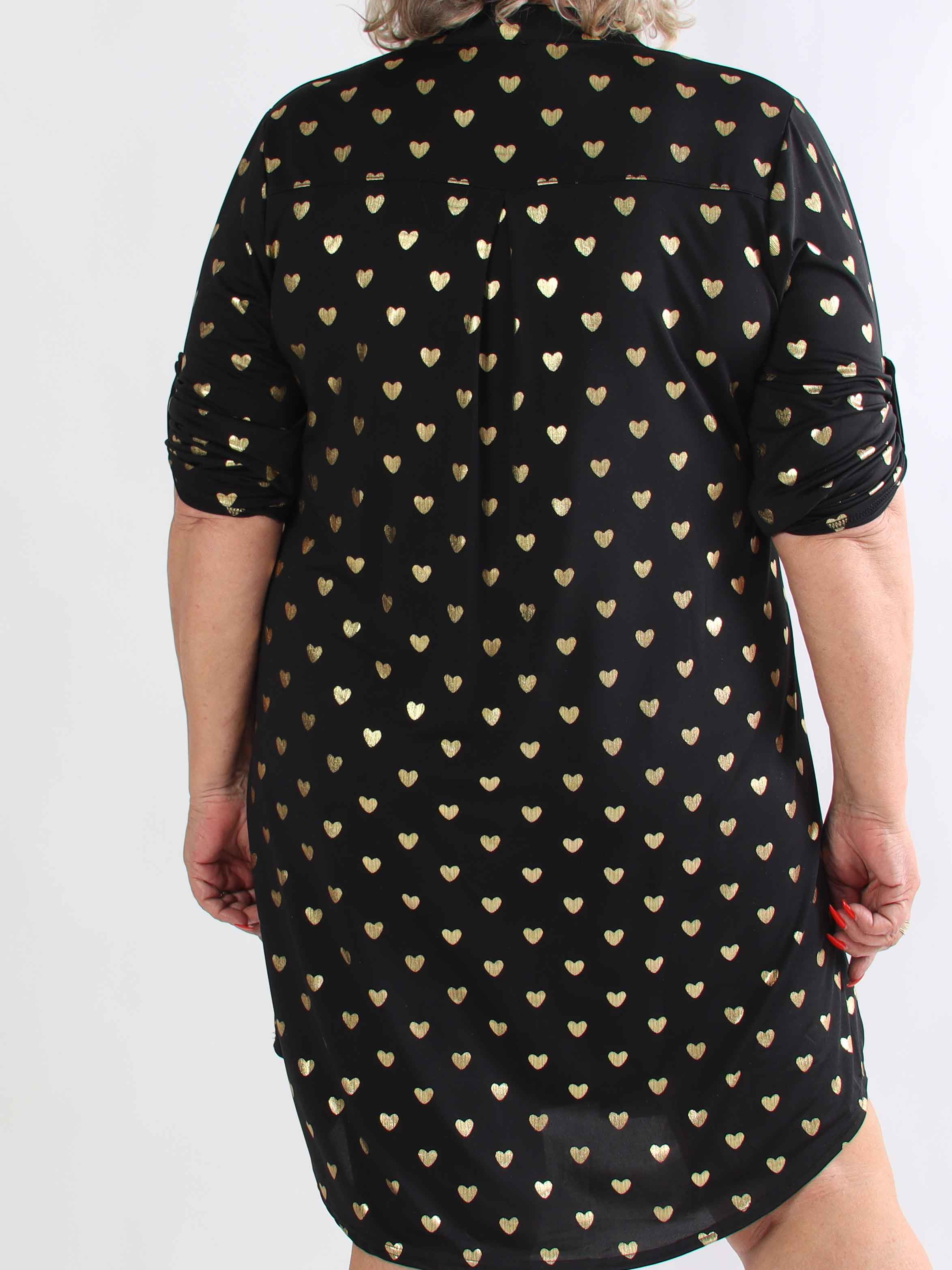 Ebba Gold Heart - Plus size resårklänning med guldfärgade hjärtdetaljer