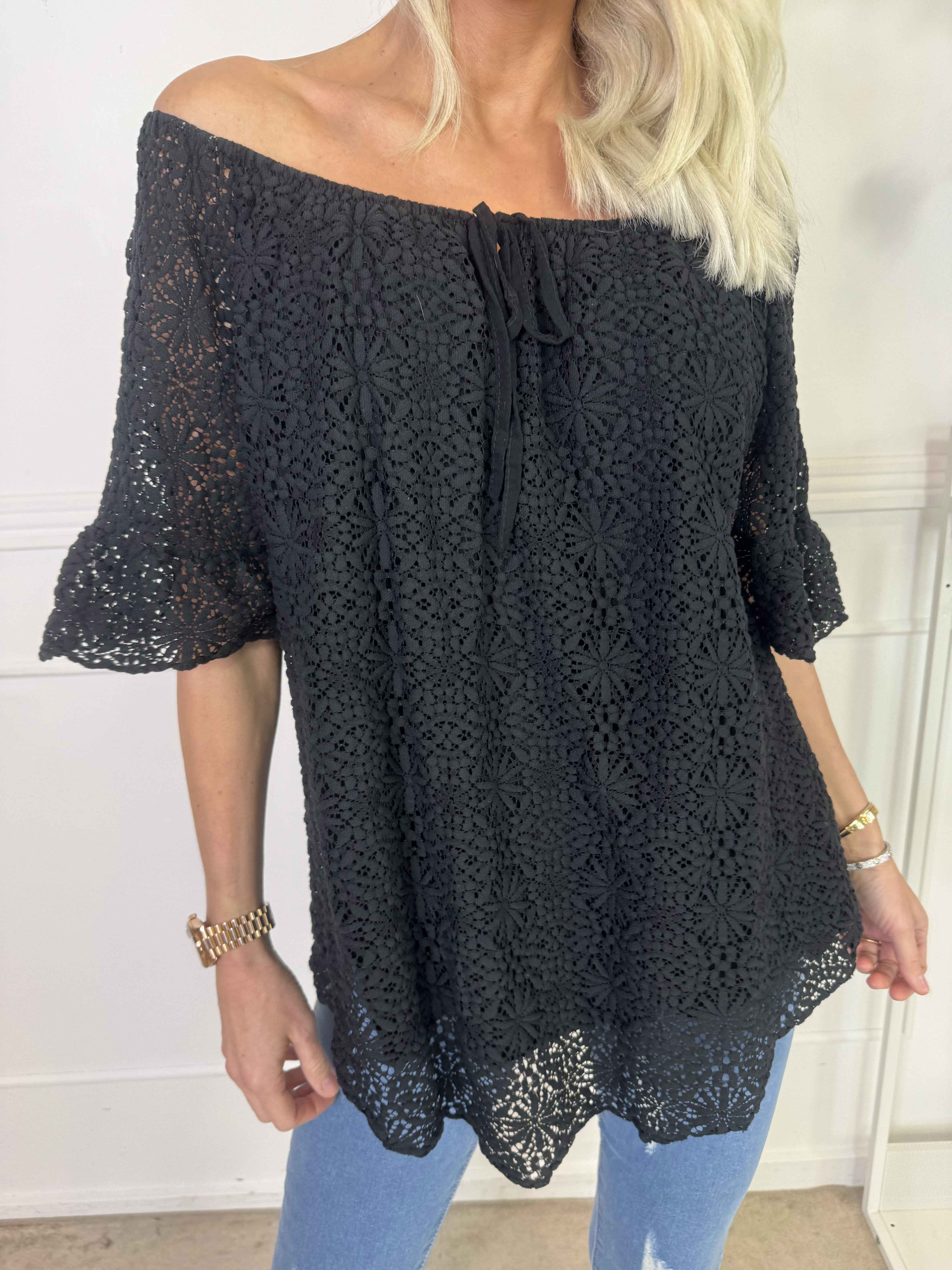 Elisa - Tunika i bomull med spets framtill och elastisk halsringning