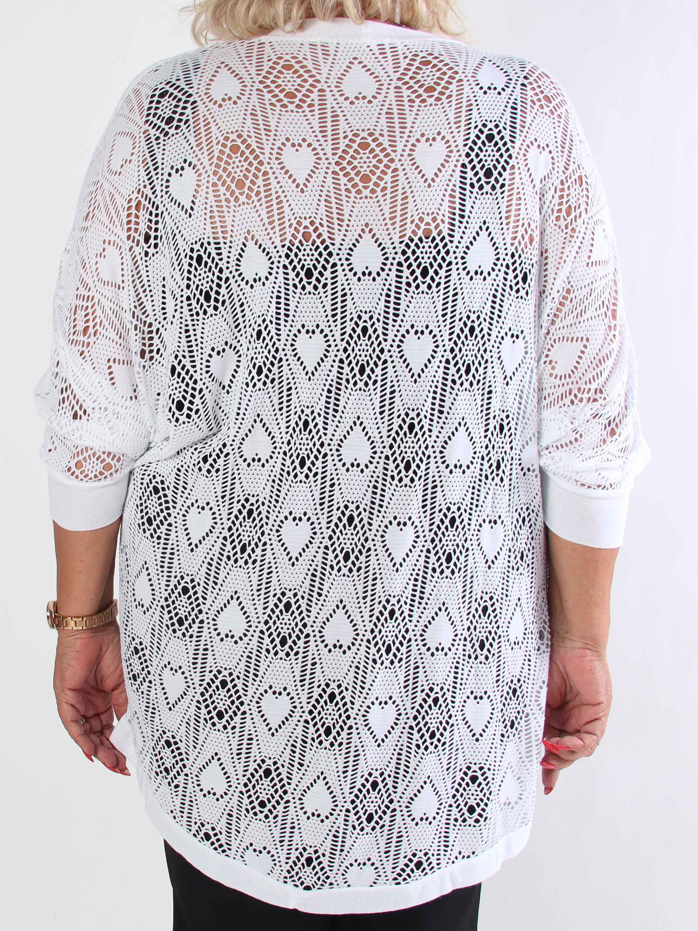Elly Long - Lätt plus size kofta i viskos med hålmönster