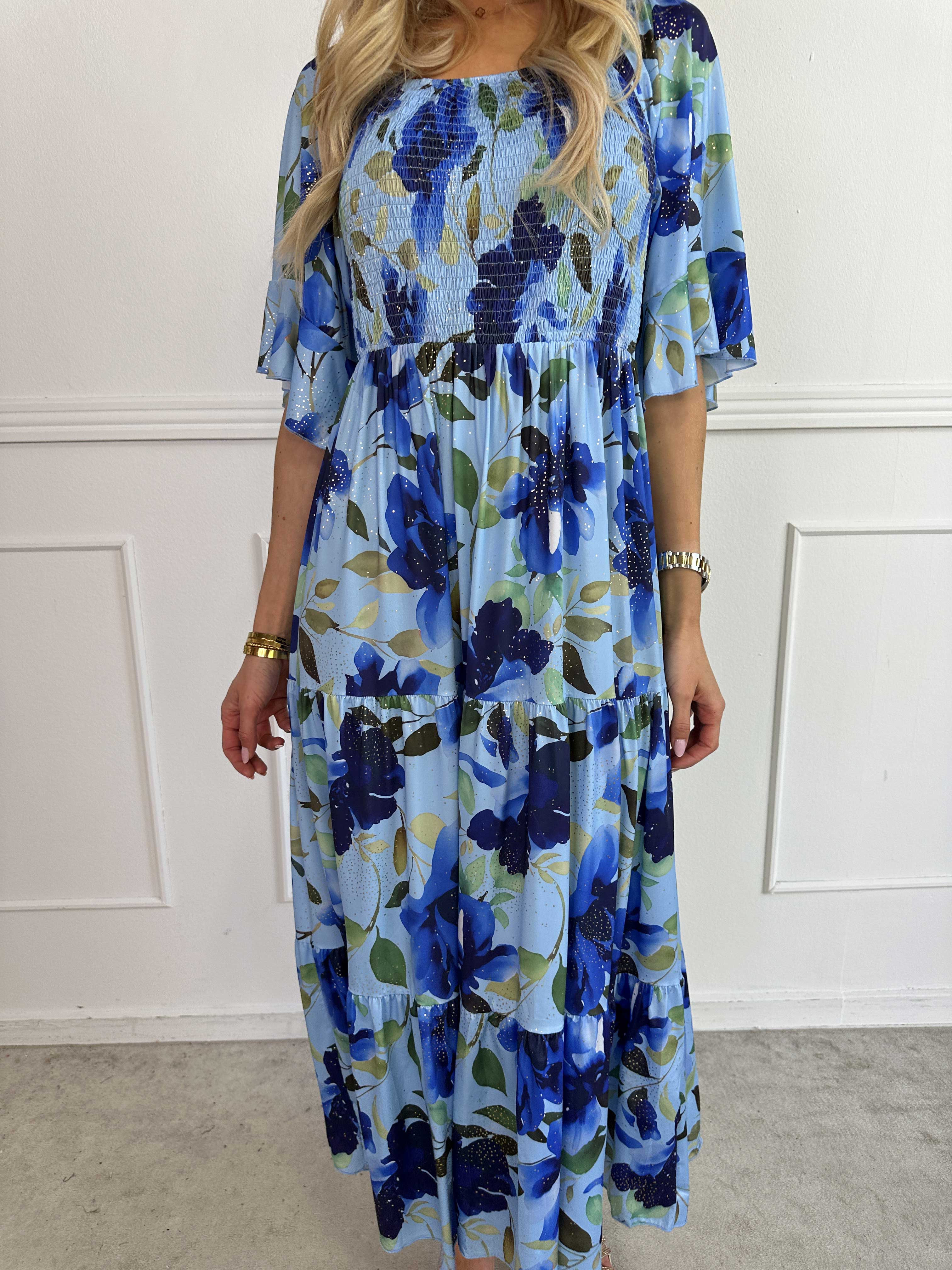 Elna Fiore - Blommig elastisk klänning med smock över bysten