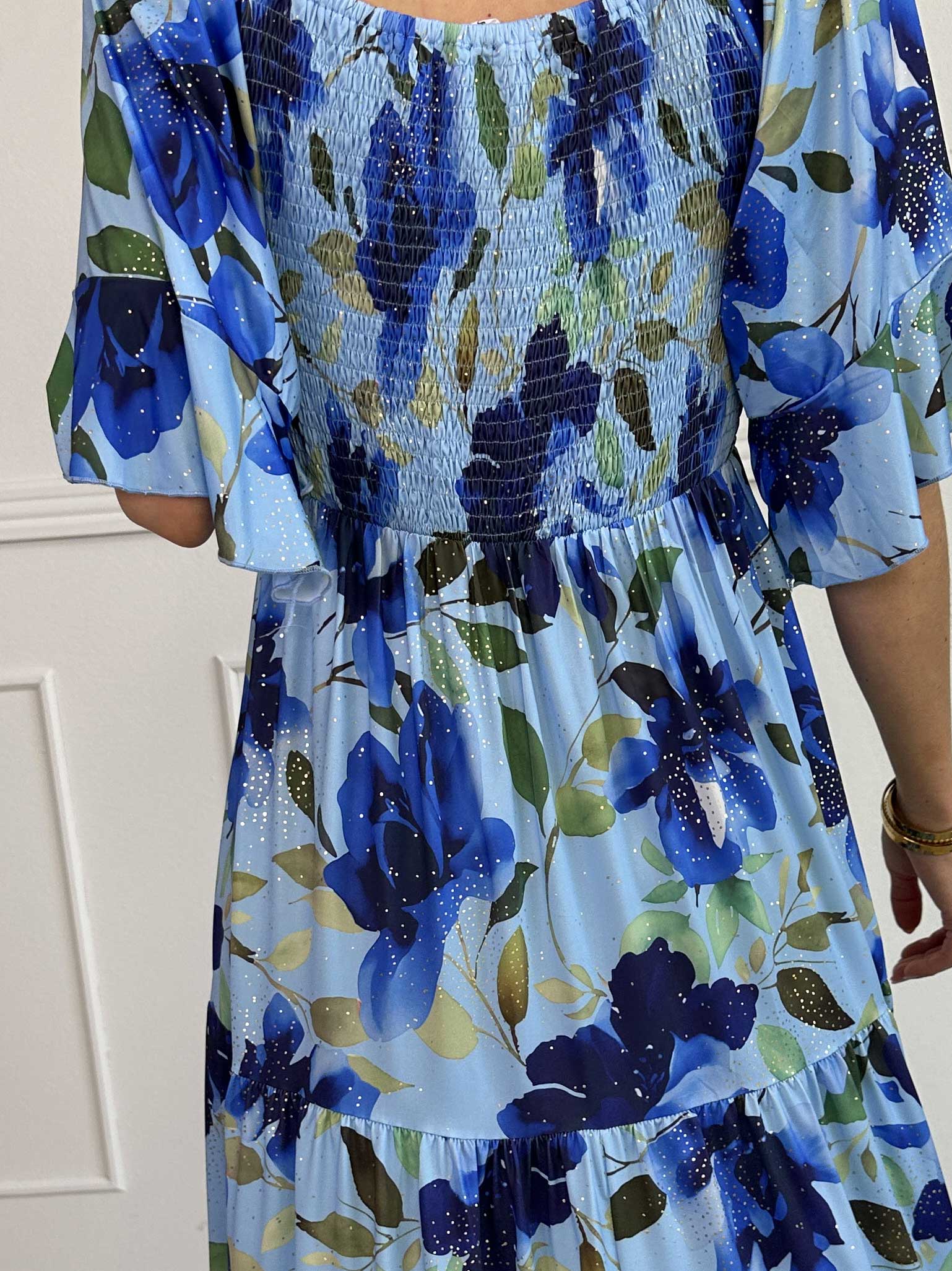 Elna Fiore - Blommig elastisk klänning med smock över bysten