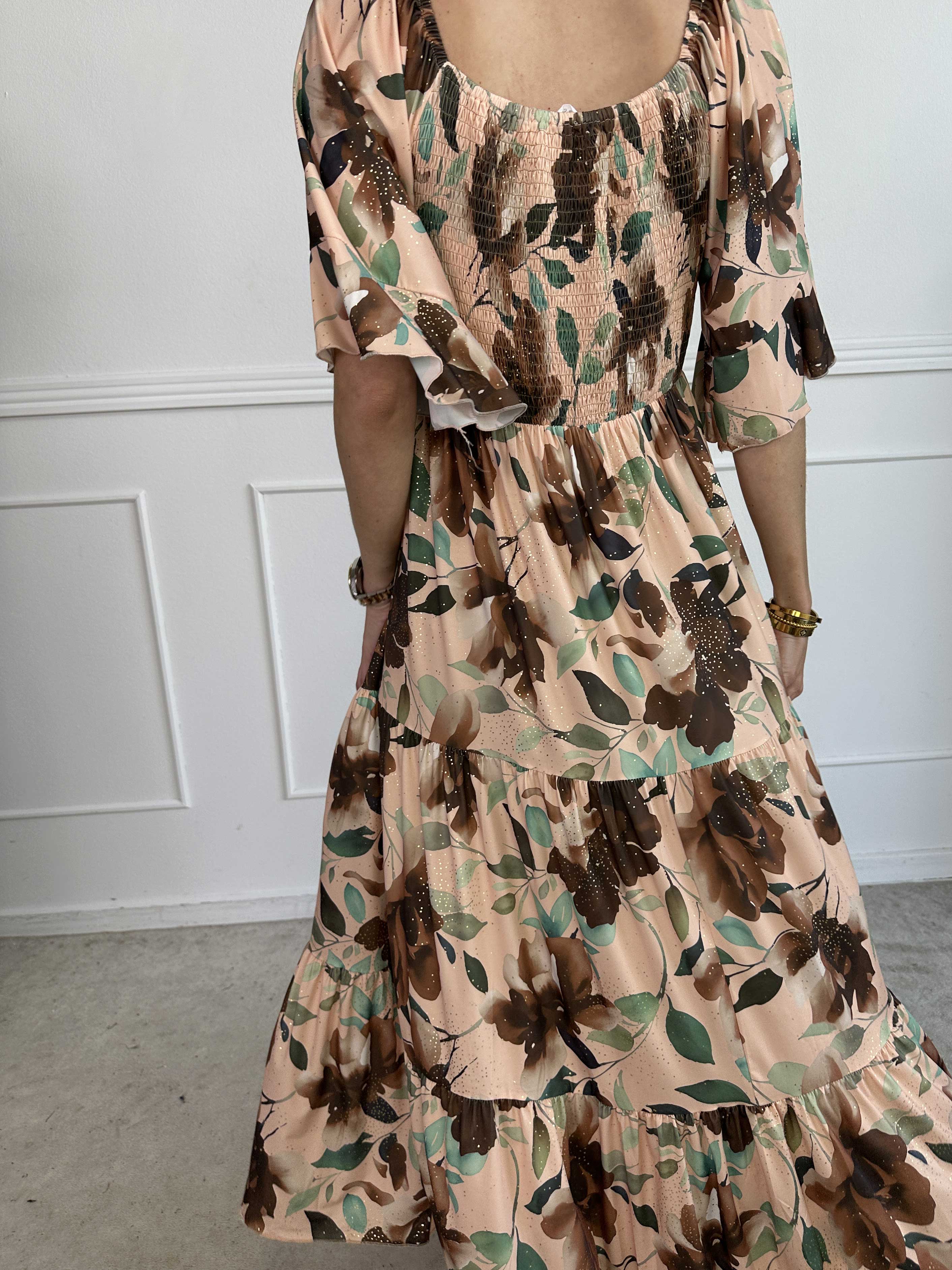 Elna Fiore - Blommig elastisk klänning med smock över bysten