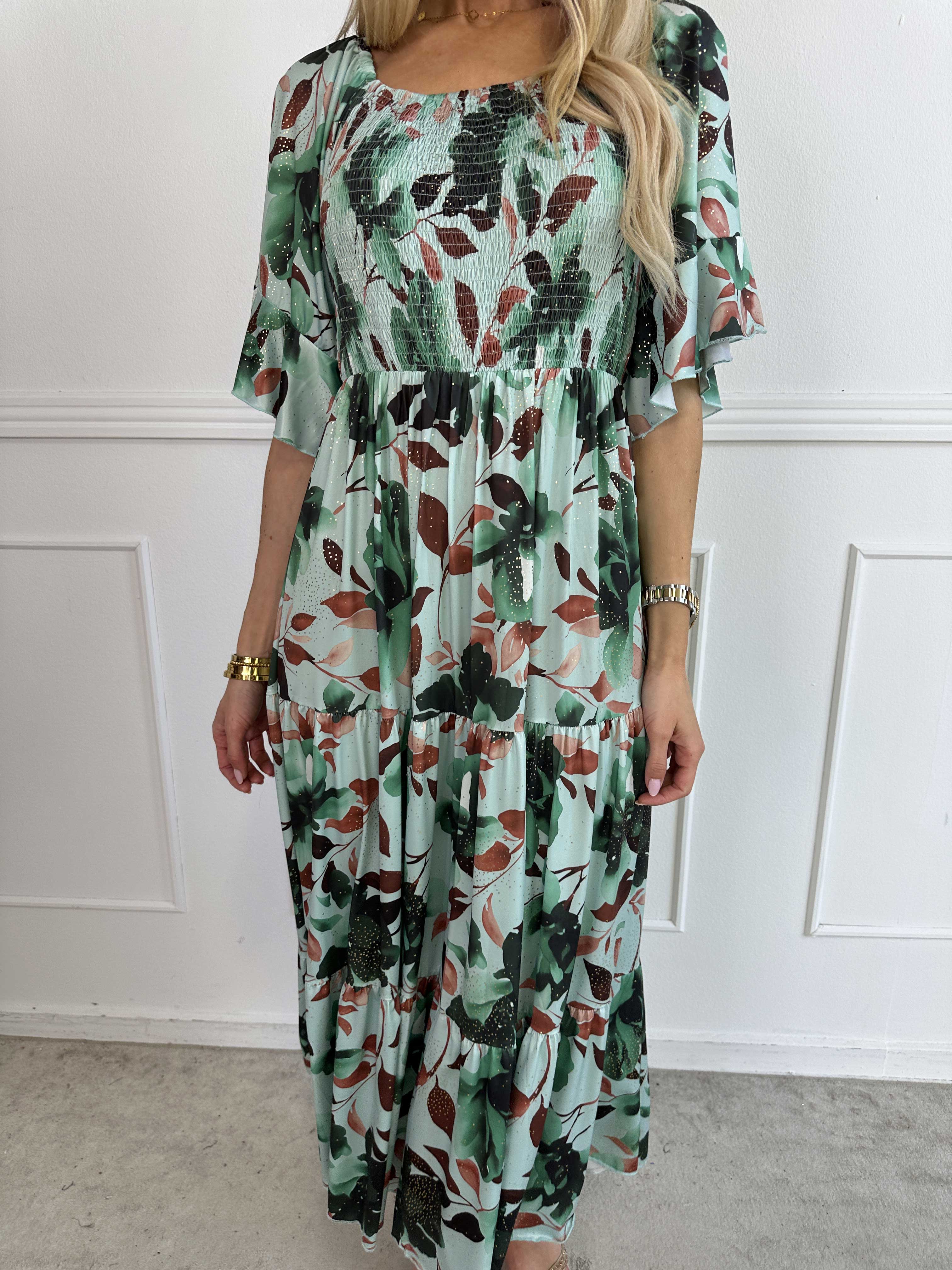 Elna Fiore - Blommig elastisk klänning med smock över bysten