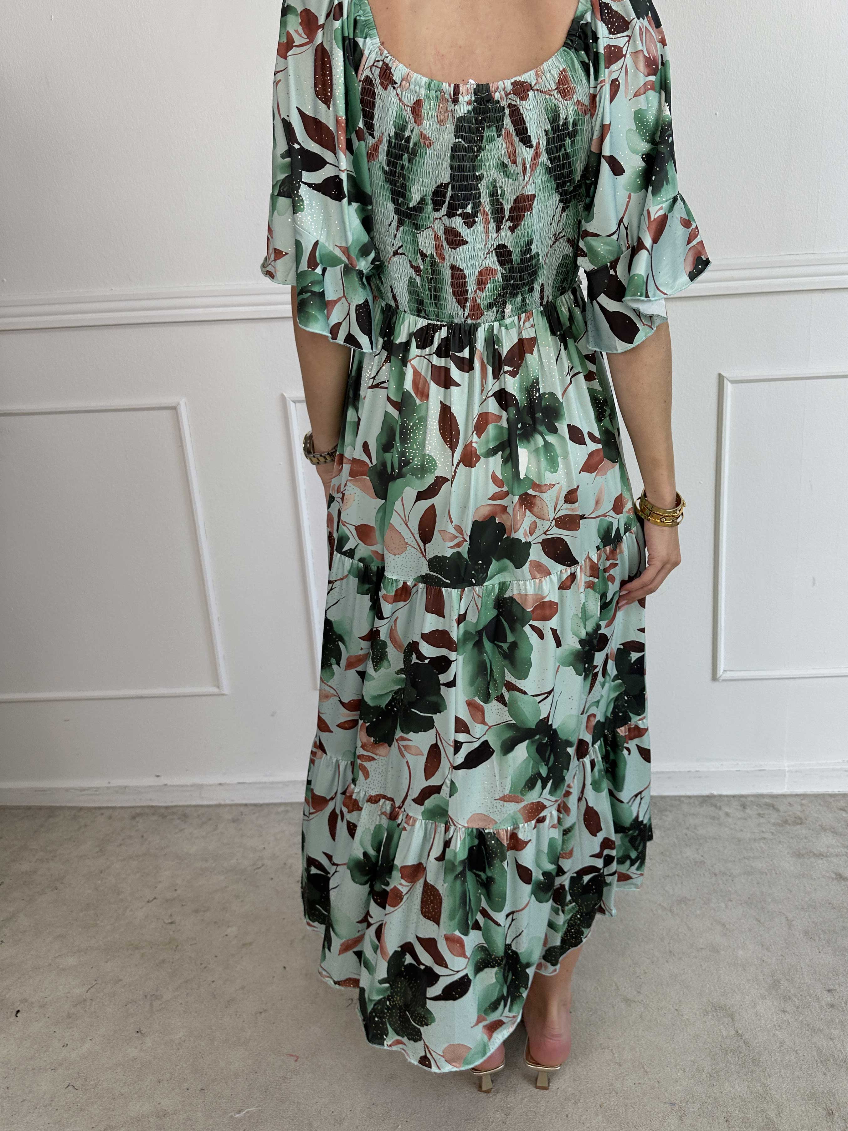 Elna Fiore - Blommig elastisk klänning med smock över bysten