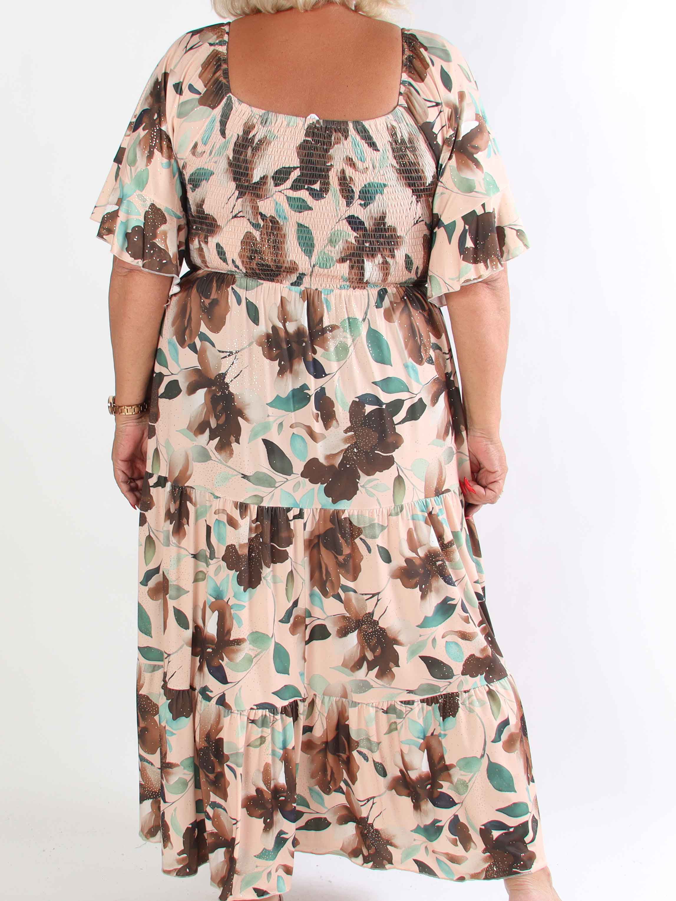 Elna Fiore - Blommig elastisk plus size klänning med smock över bysten