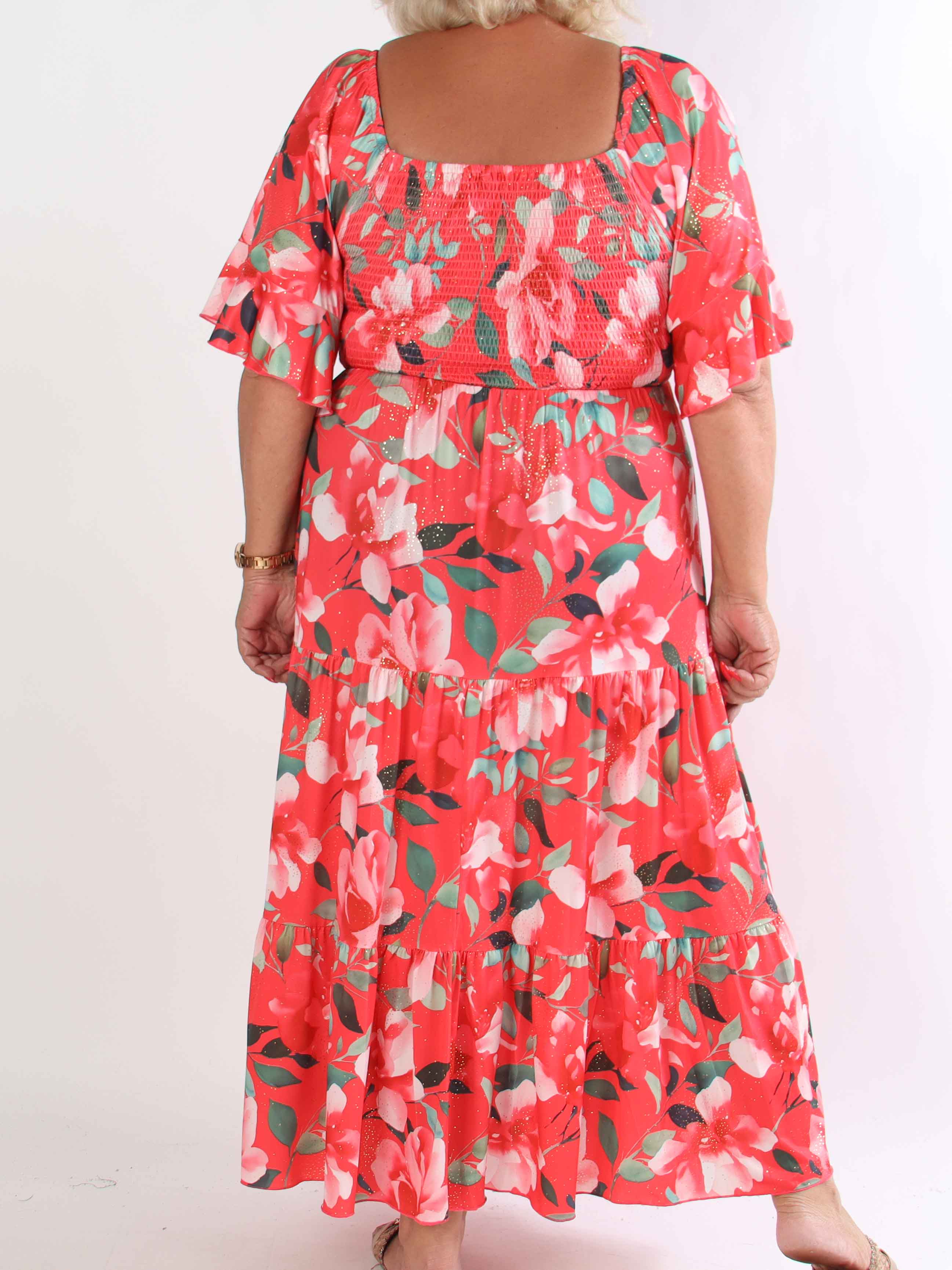 Elna Fiore - Blommig elastisk plus size klänning med smock över bysten