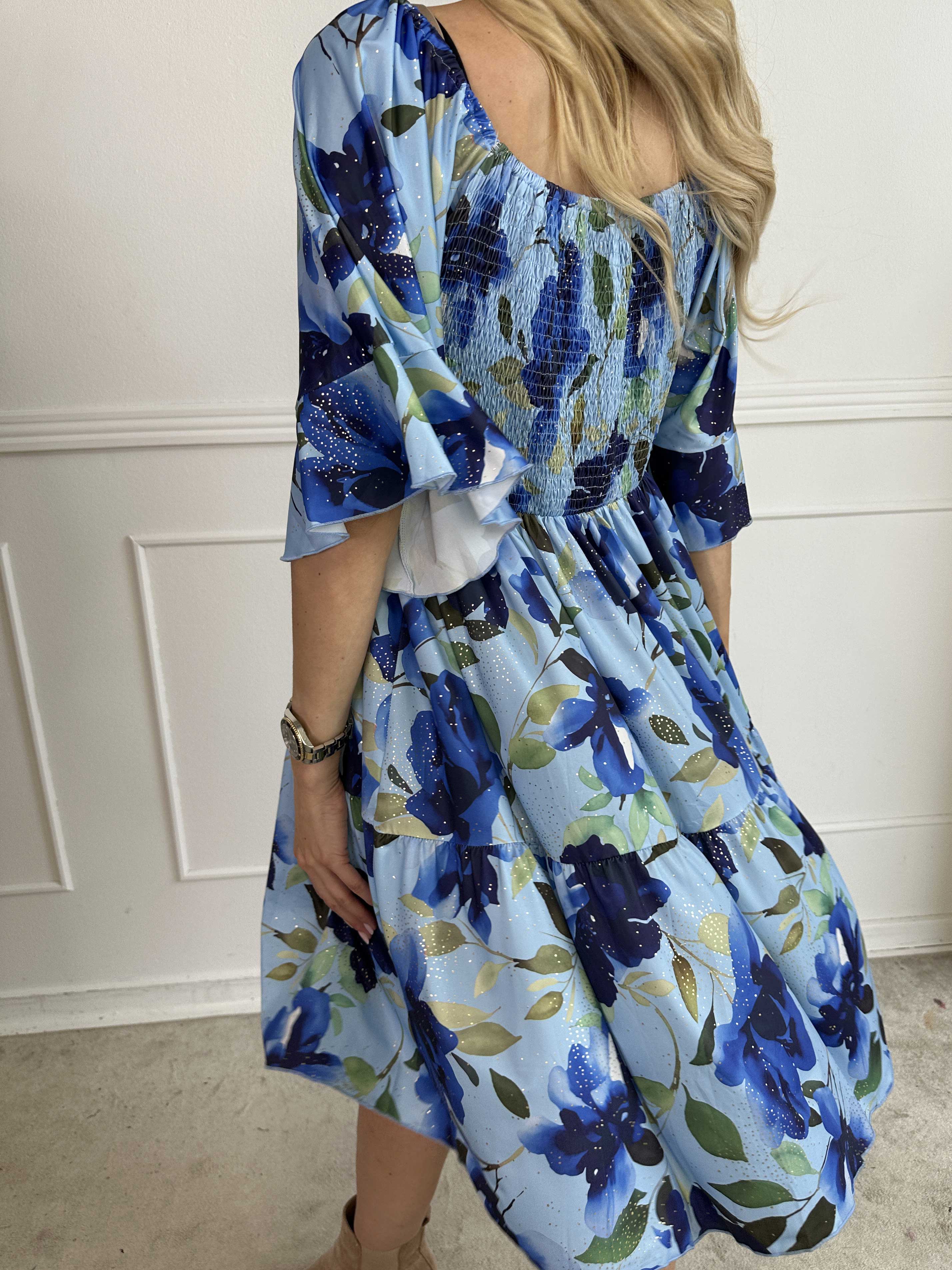 Elna Fiore Short - Blommig elastisk klänning med smock över bysten