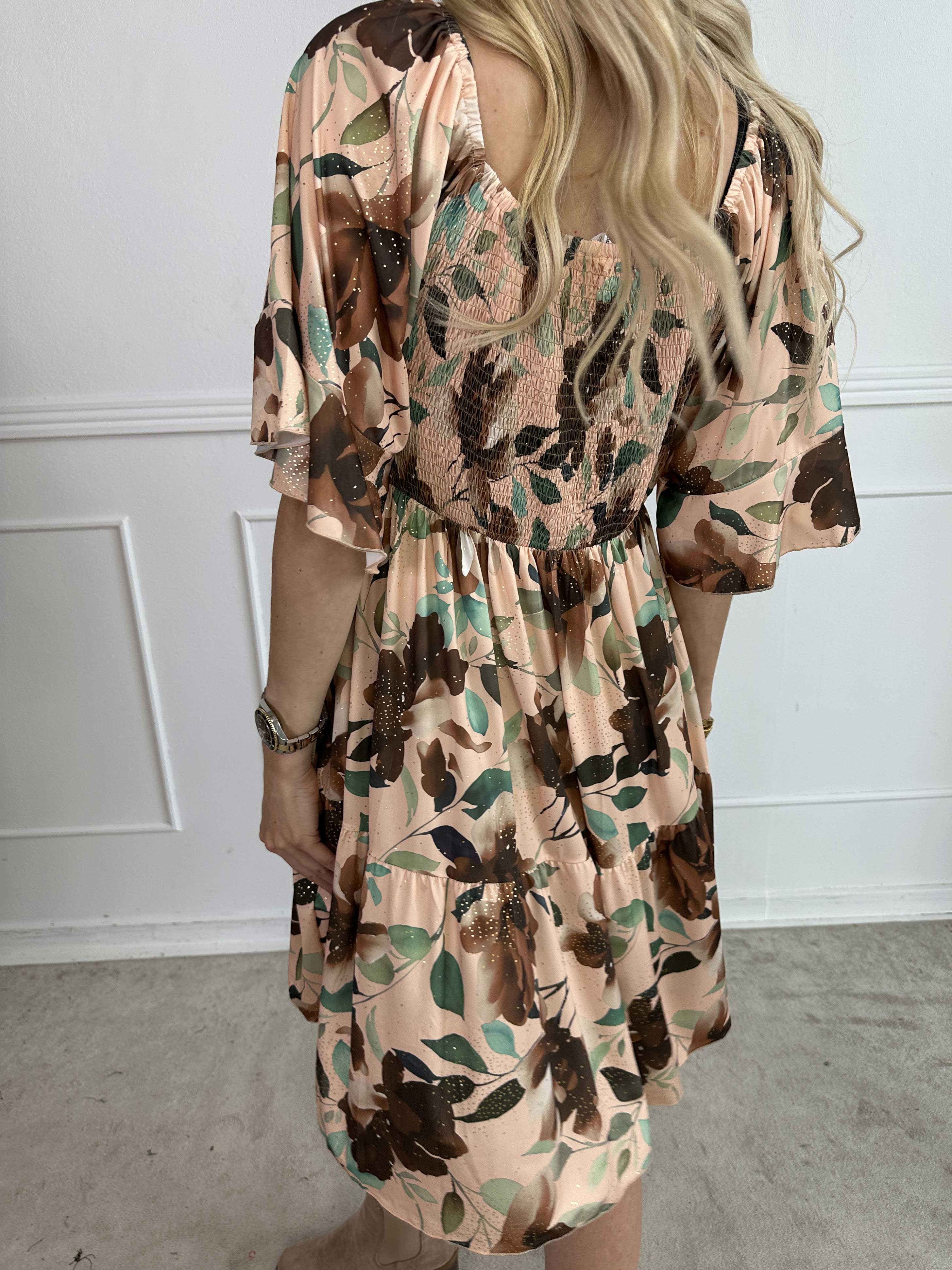 Elna Fiore Short - Blommig elastisk klänning med smock över bysten