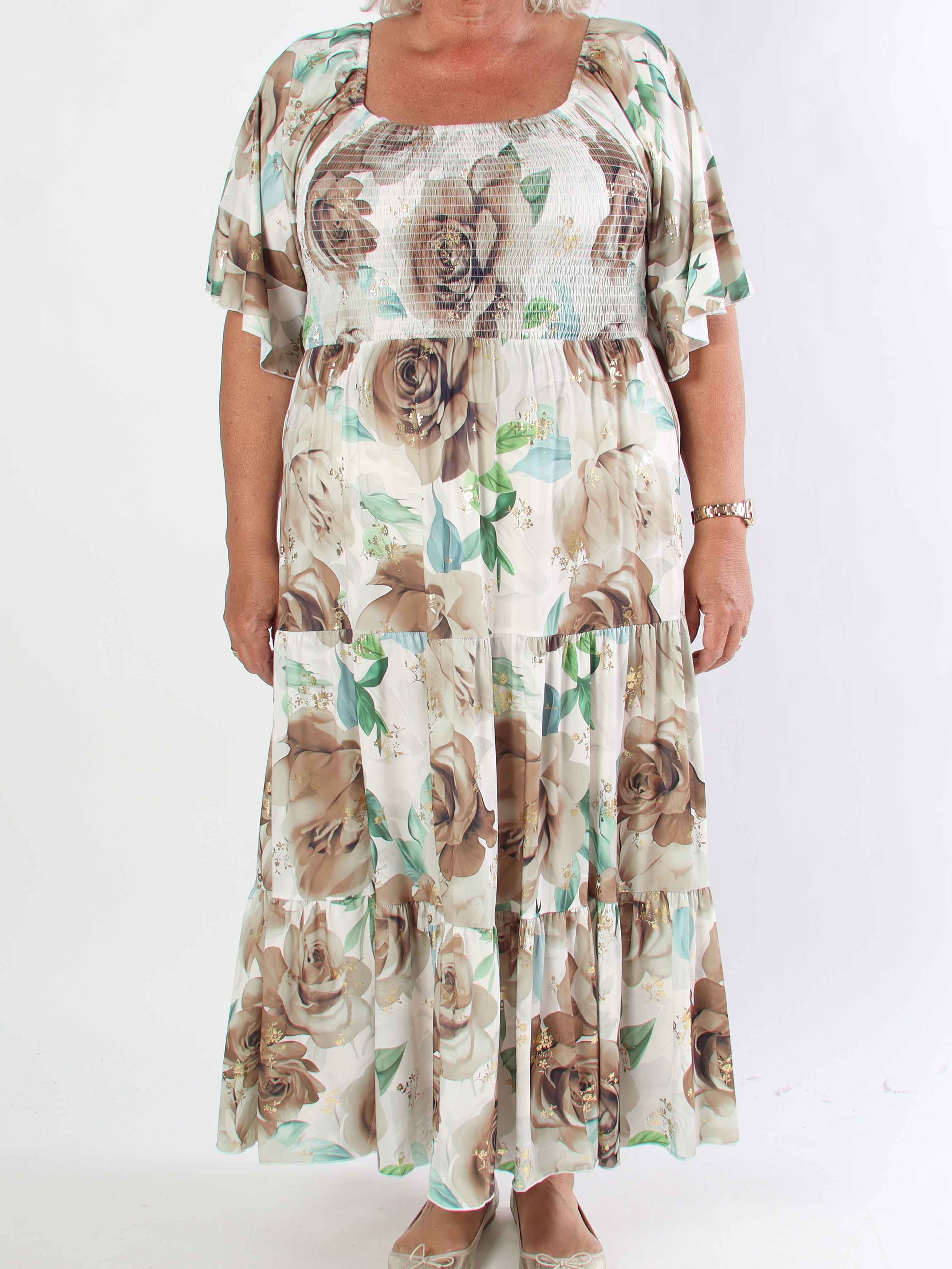 Elna Flower - Plus size elastisk klänning med resår över bysten