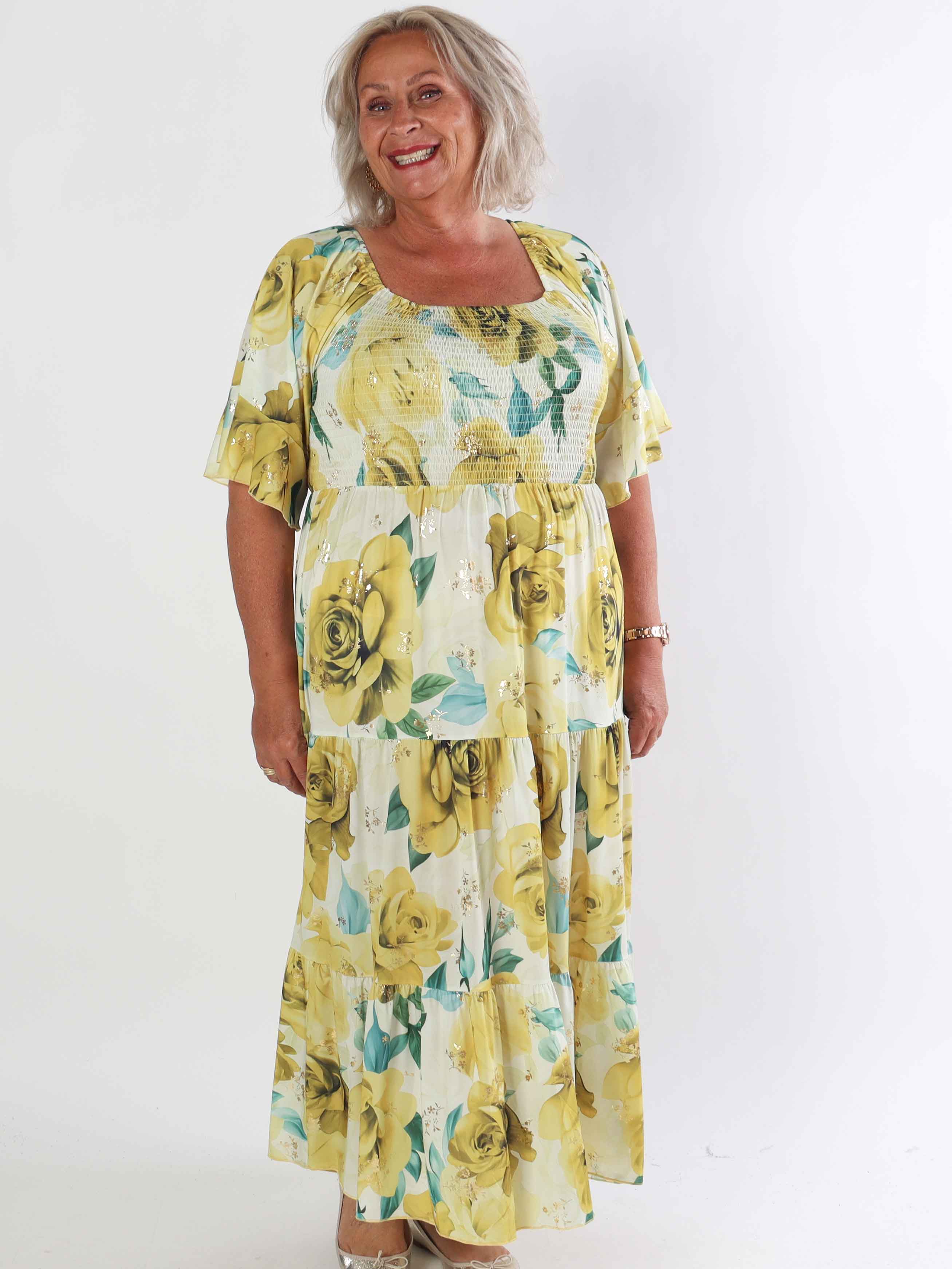 Elna Flower - Plus size elastisk klänning med resår över bysten