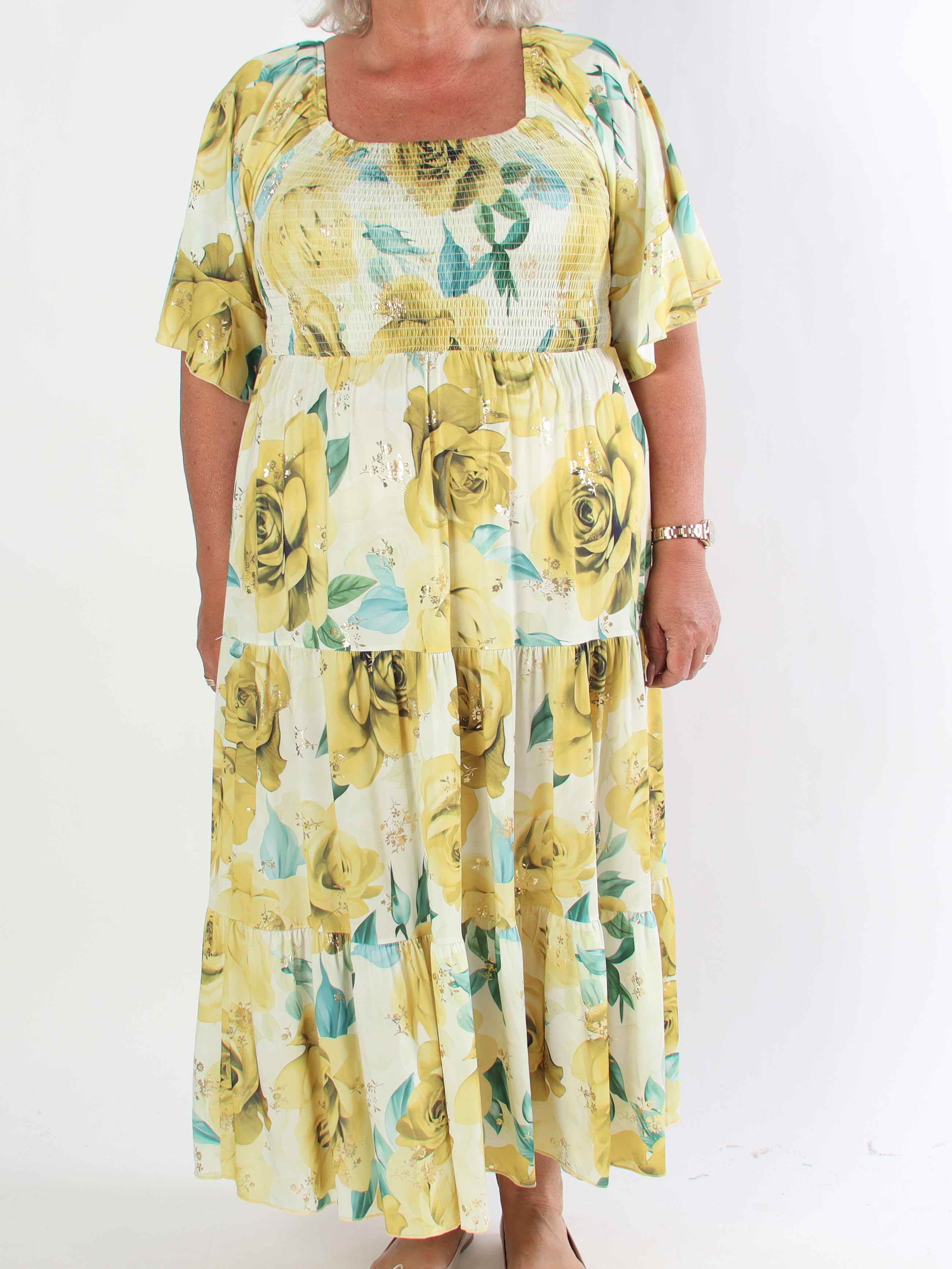 Elna Flower - Plus size elastisk klänning med resår över bysten