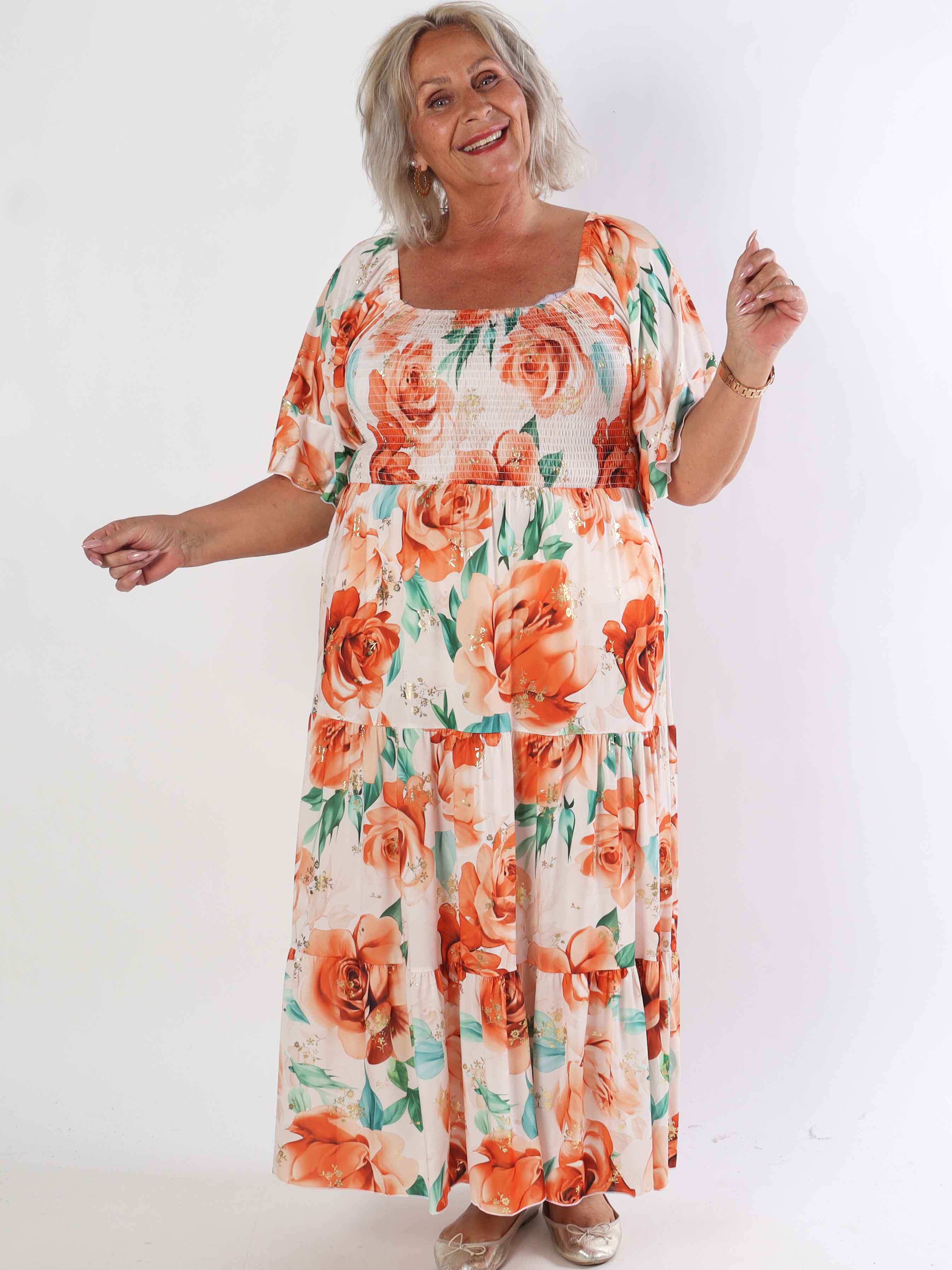 Elna Flower - Plus size elastisk klänning med resår över bysten