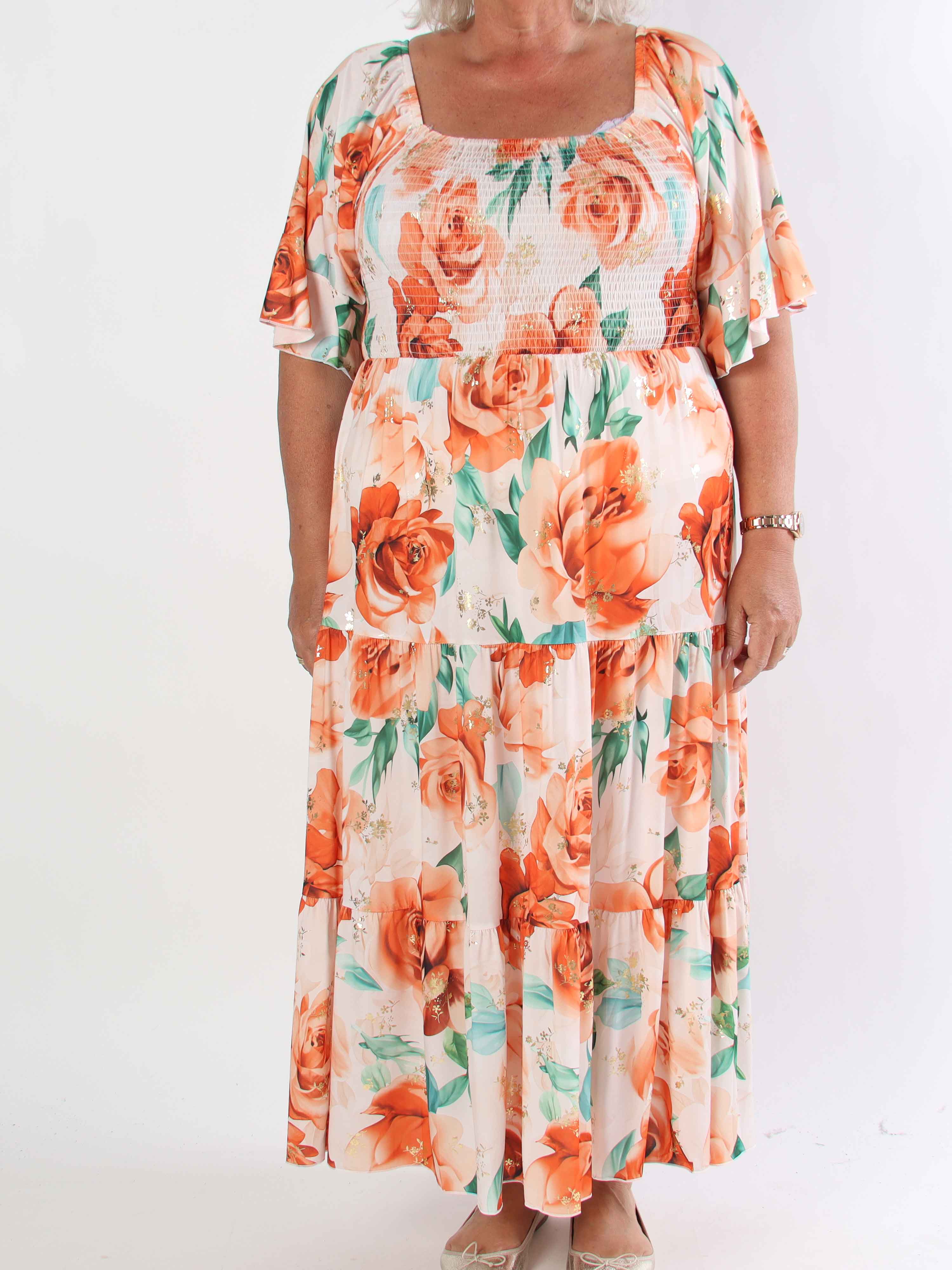 Elna Flower - Plus size elastisk klänning med resår över bysten