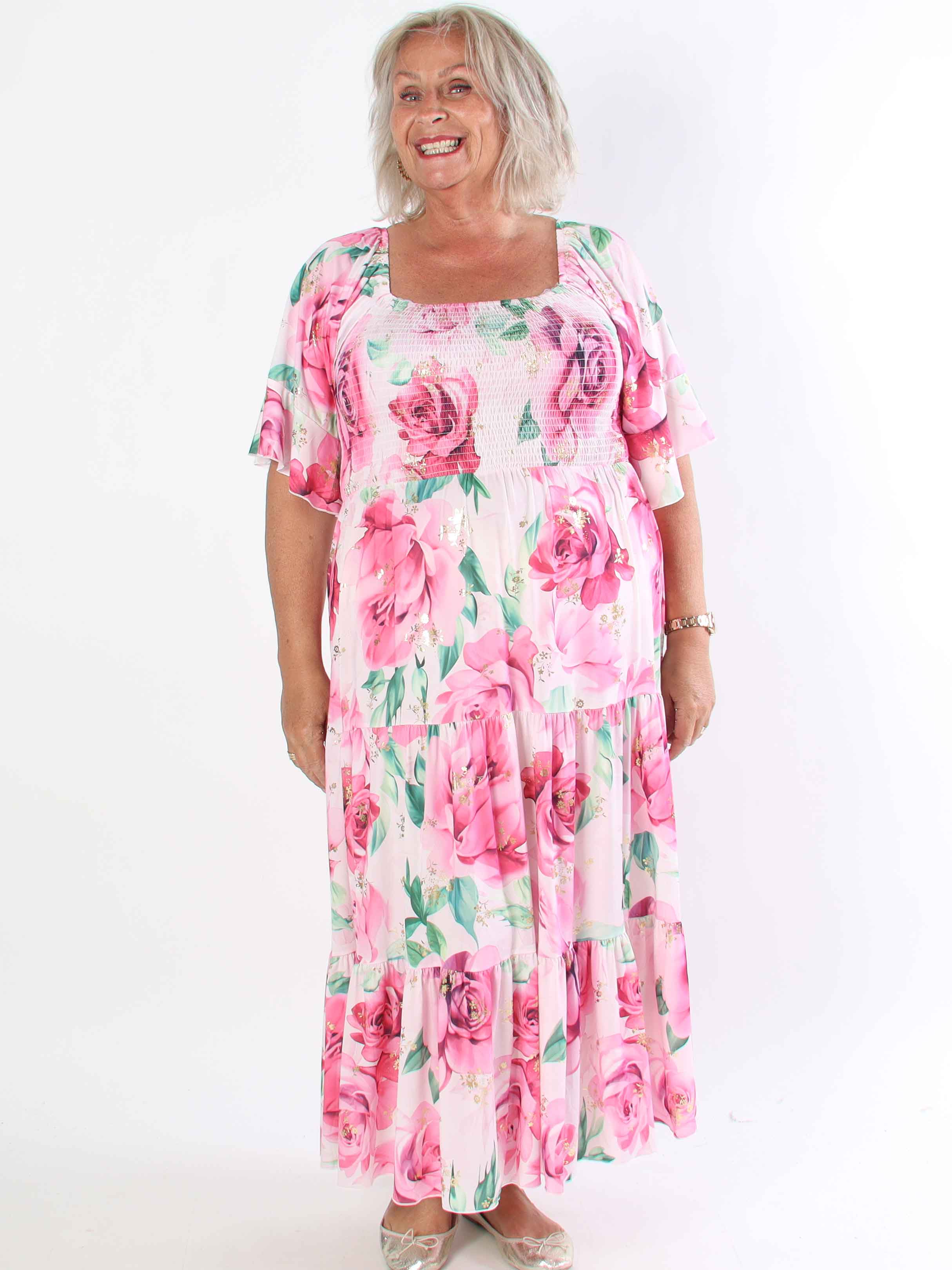 Elna Flower - Plus size elastisk klänning med resår över bysten