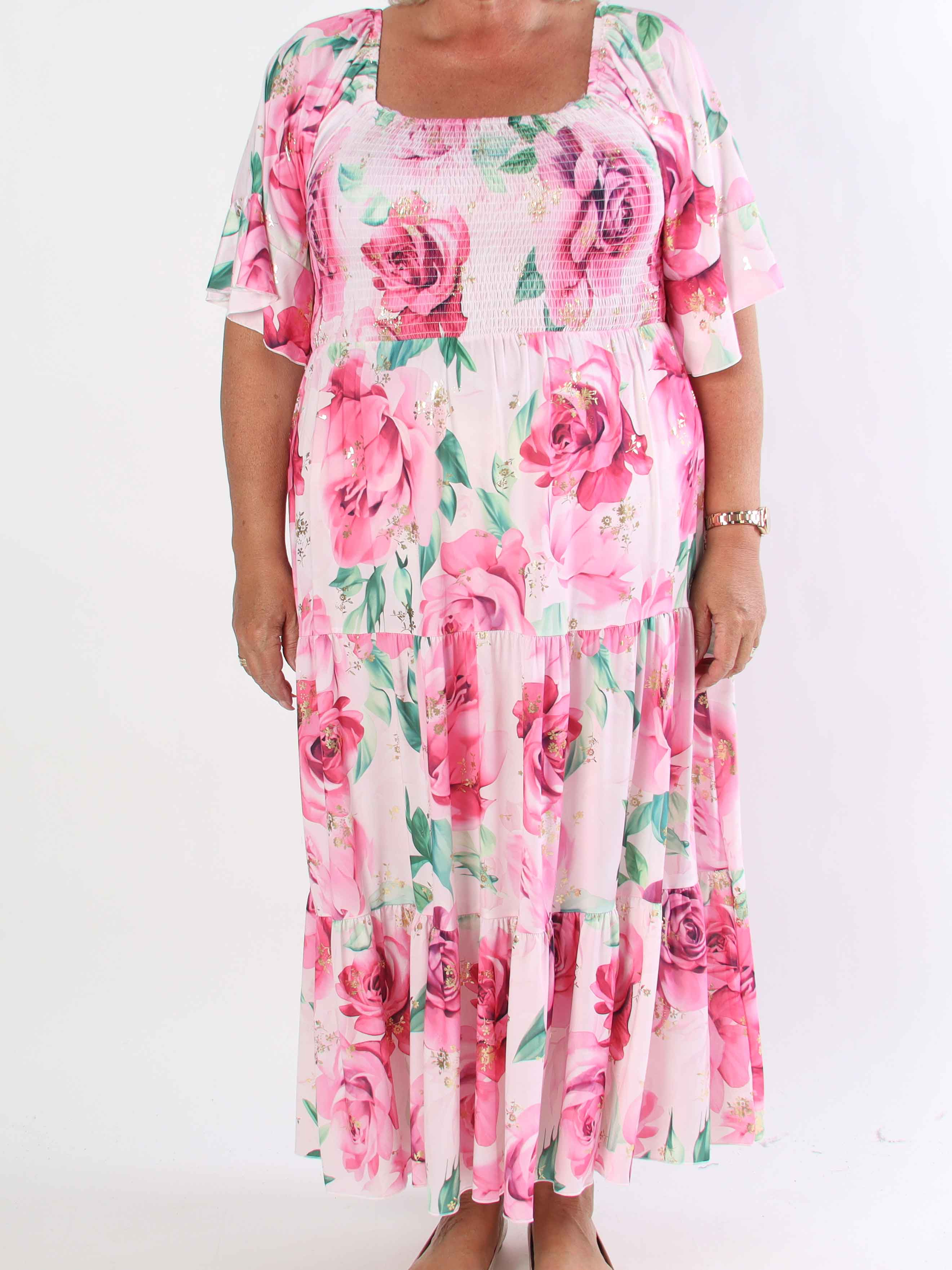 Elna Flower - Plus size elastisk klänning med resår över bysten