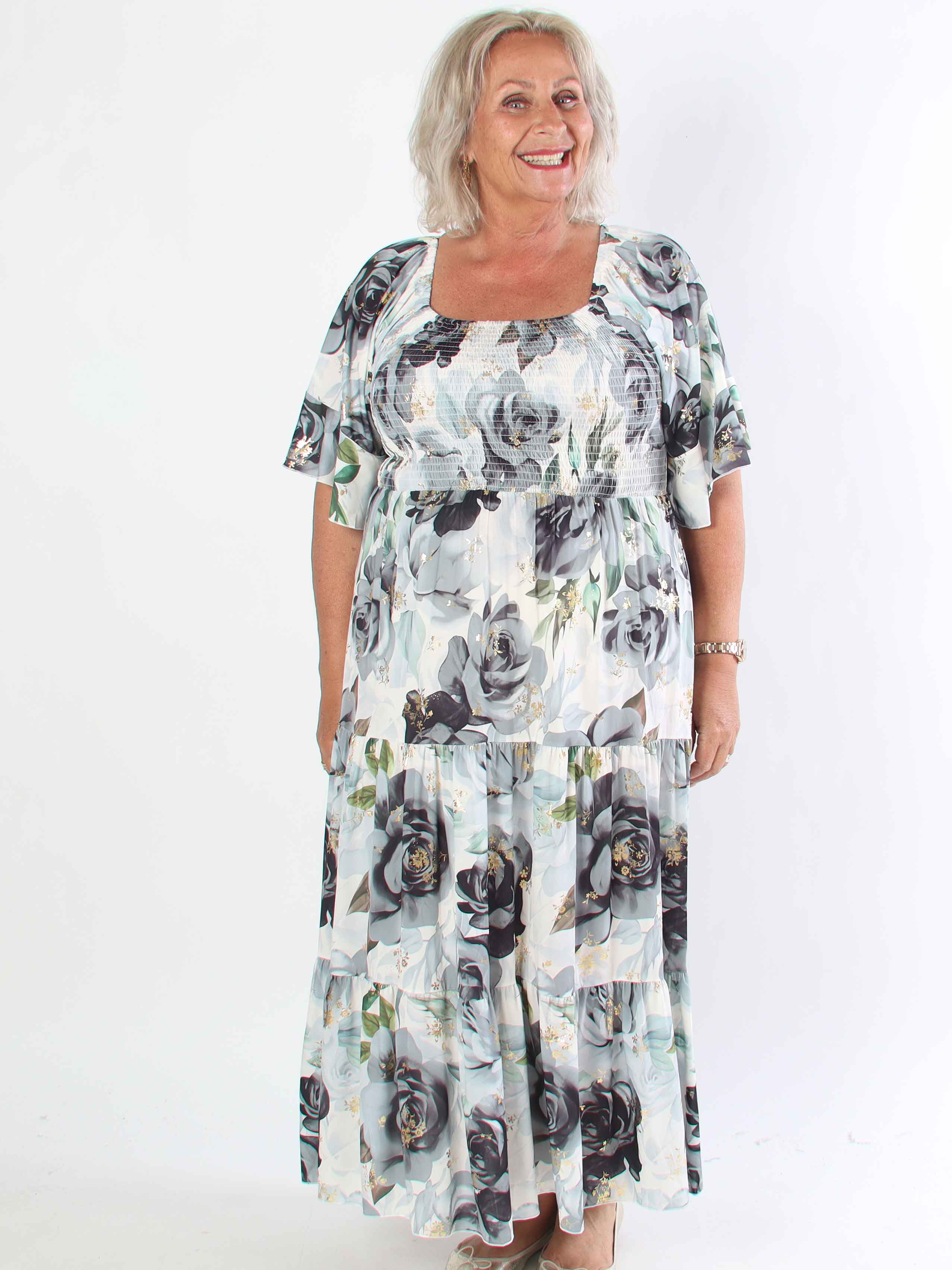 Elna Flower - Plus size elastisk klänning med resår över bysten