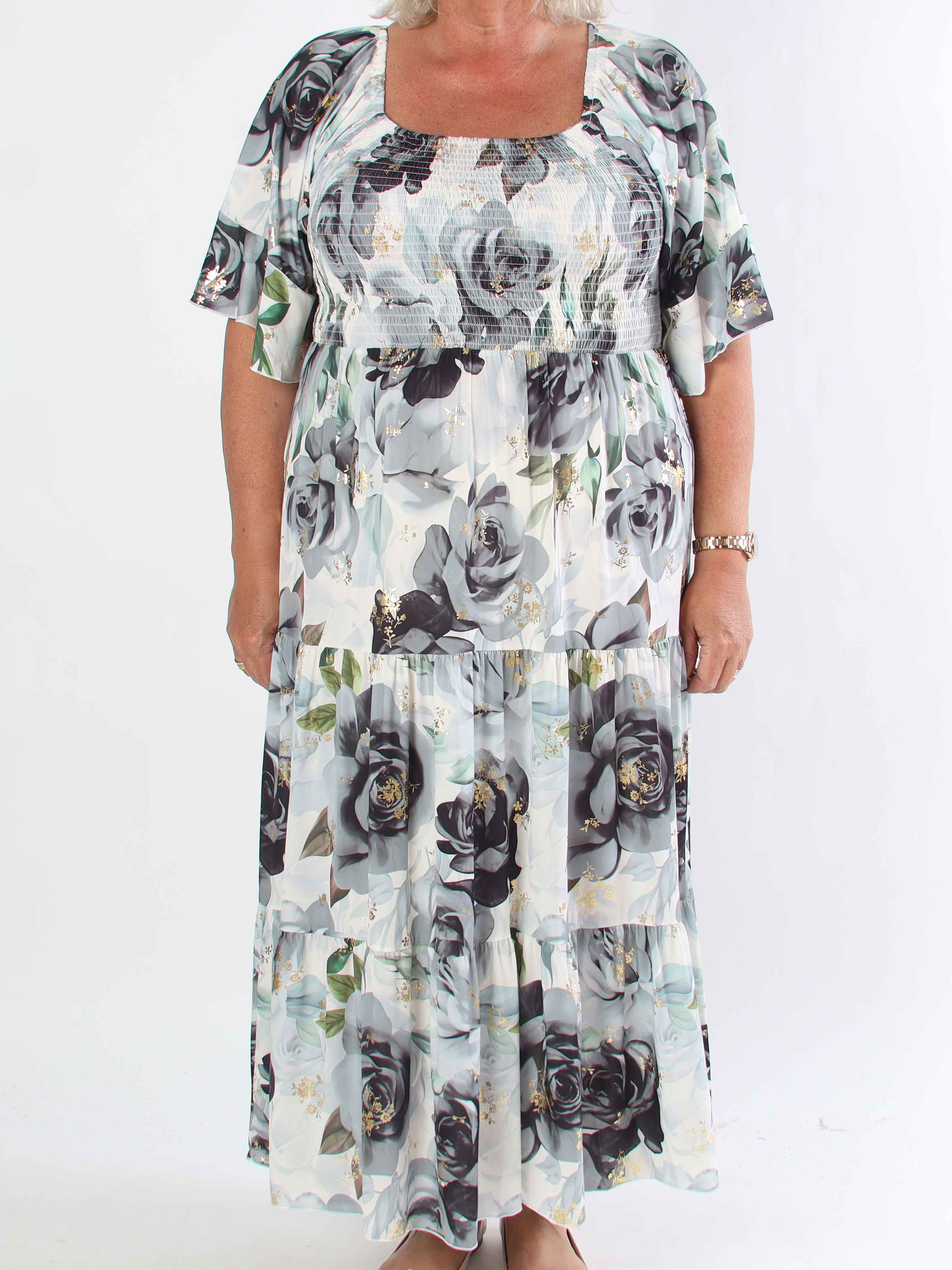 Elna Flower - Plus size elastisk klänning med resår över bysten