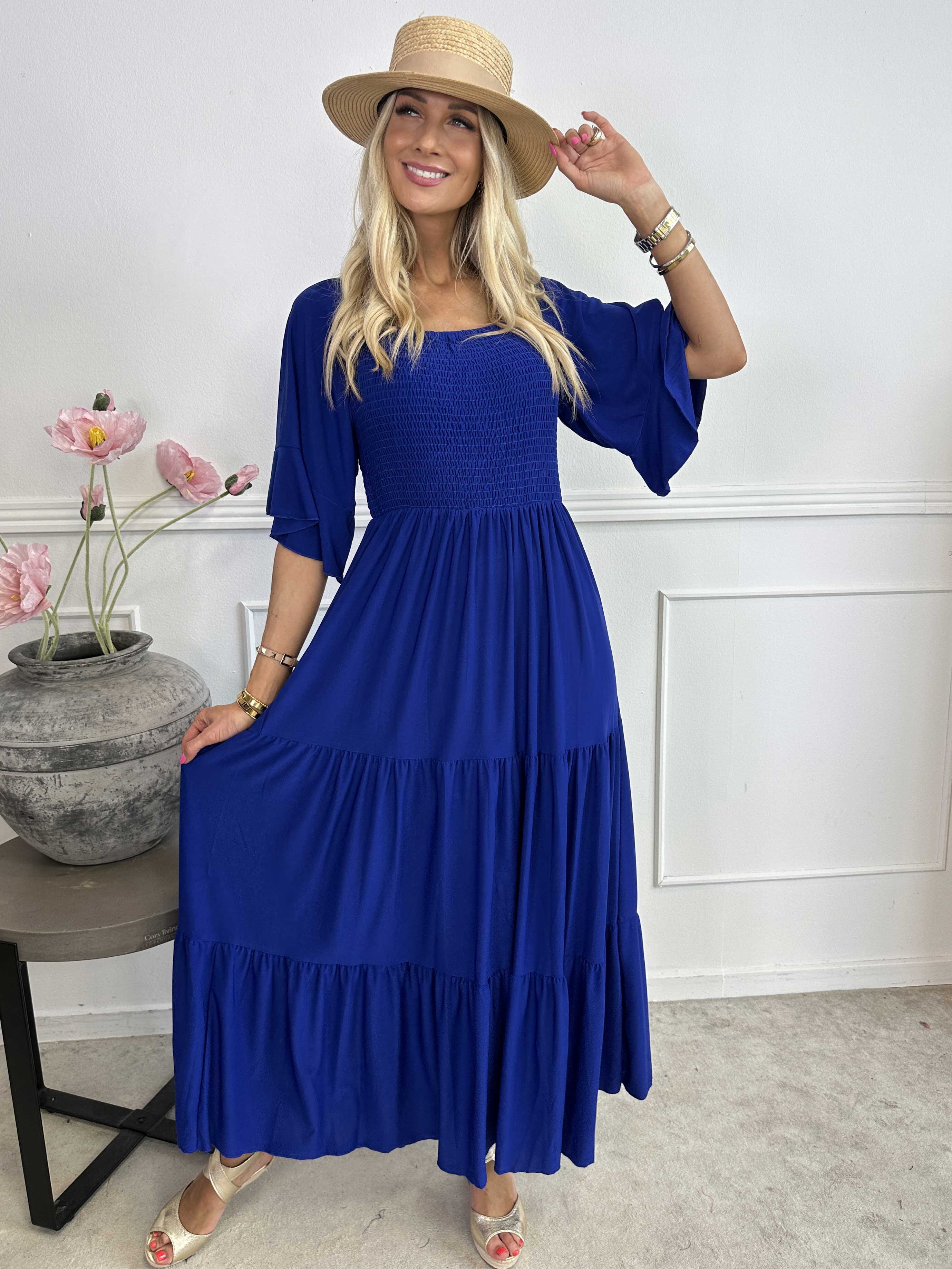 Elna Plain - Lång elastisk plain klänning med resår över bysten