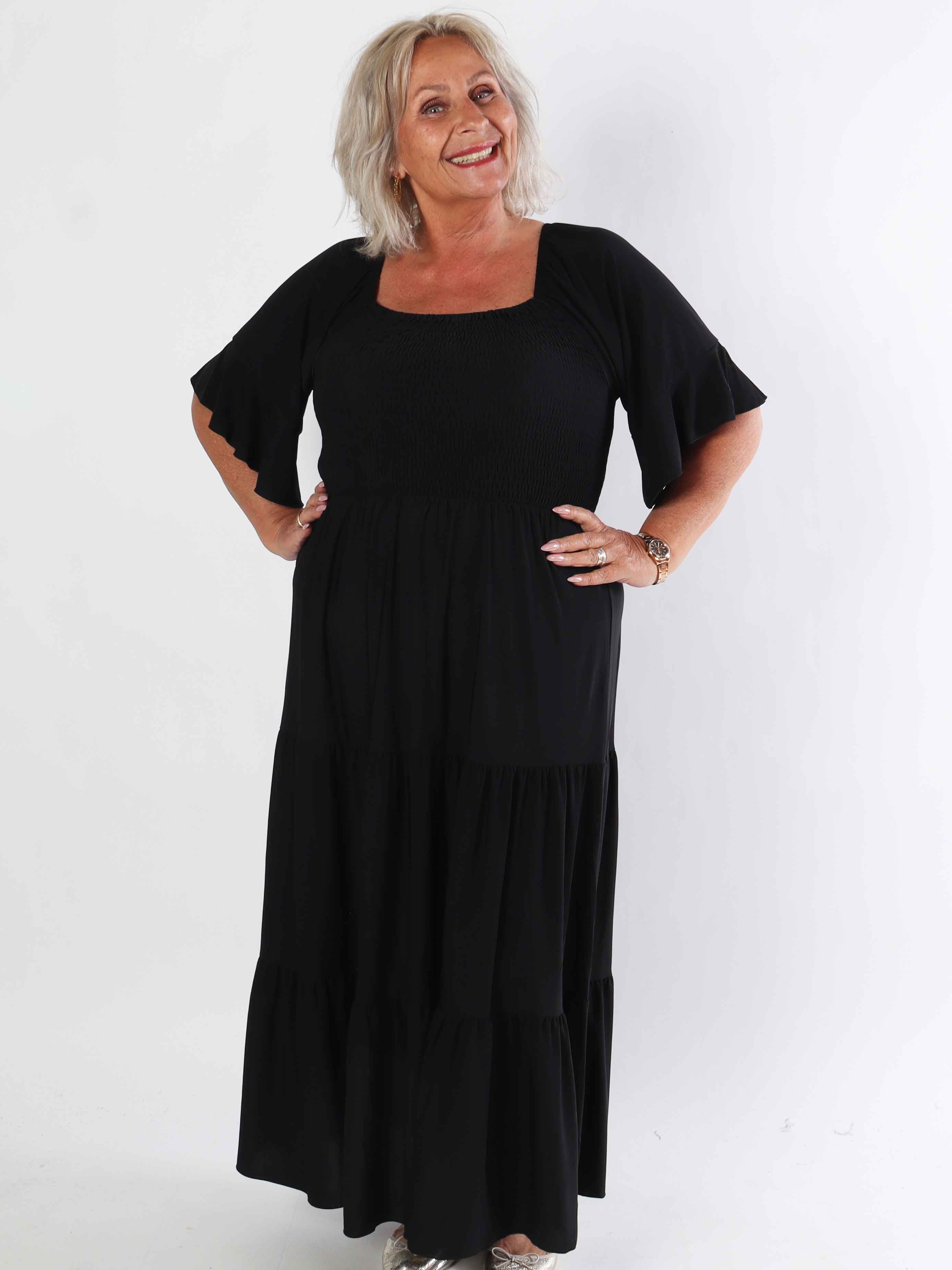 Elna Plain - Elastisk plain plus size klänning med resår över bystet