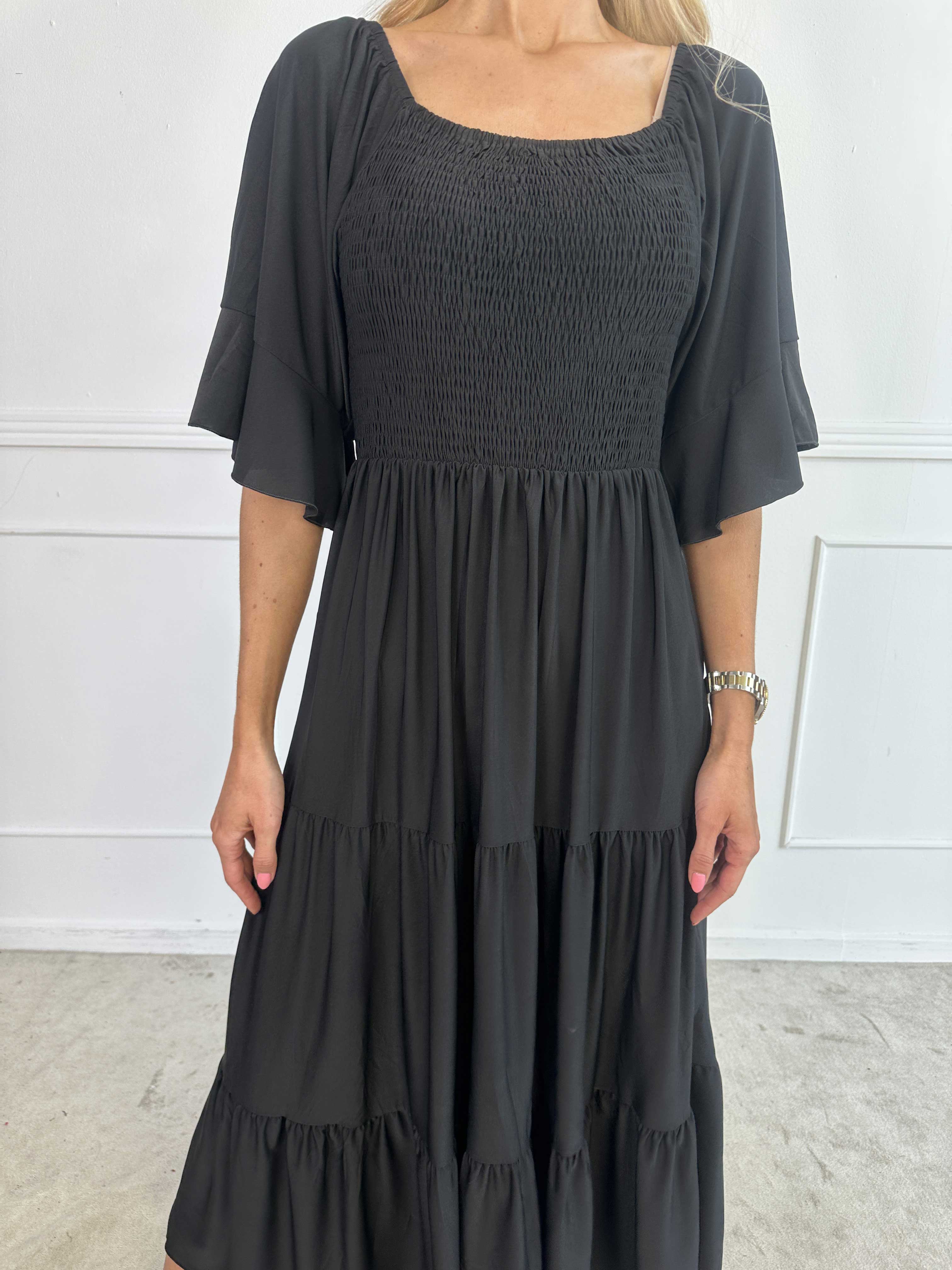 Elna Plain - Lång elastisk plain klänning med resår över bysten