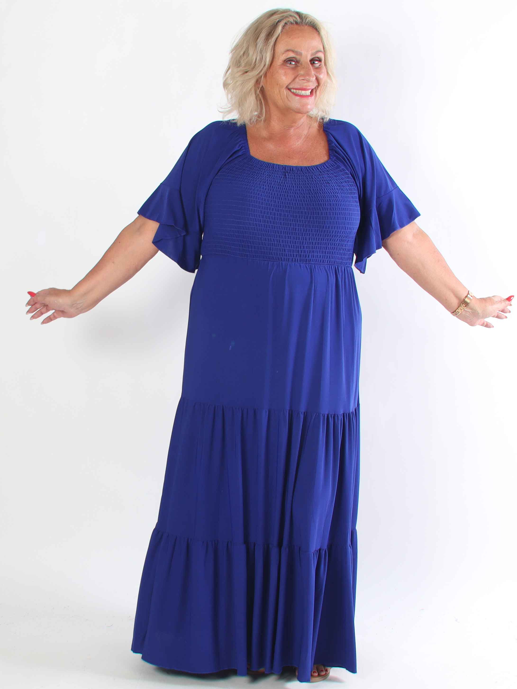 Elna Plain - Elastisk plain plus size klänning med resår över bystet