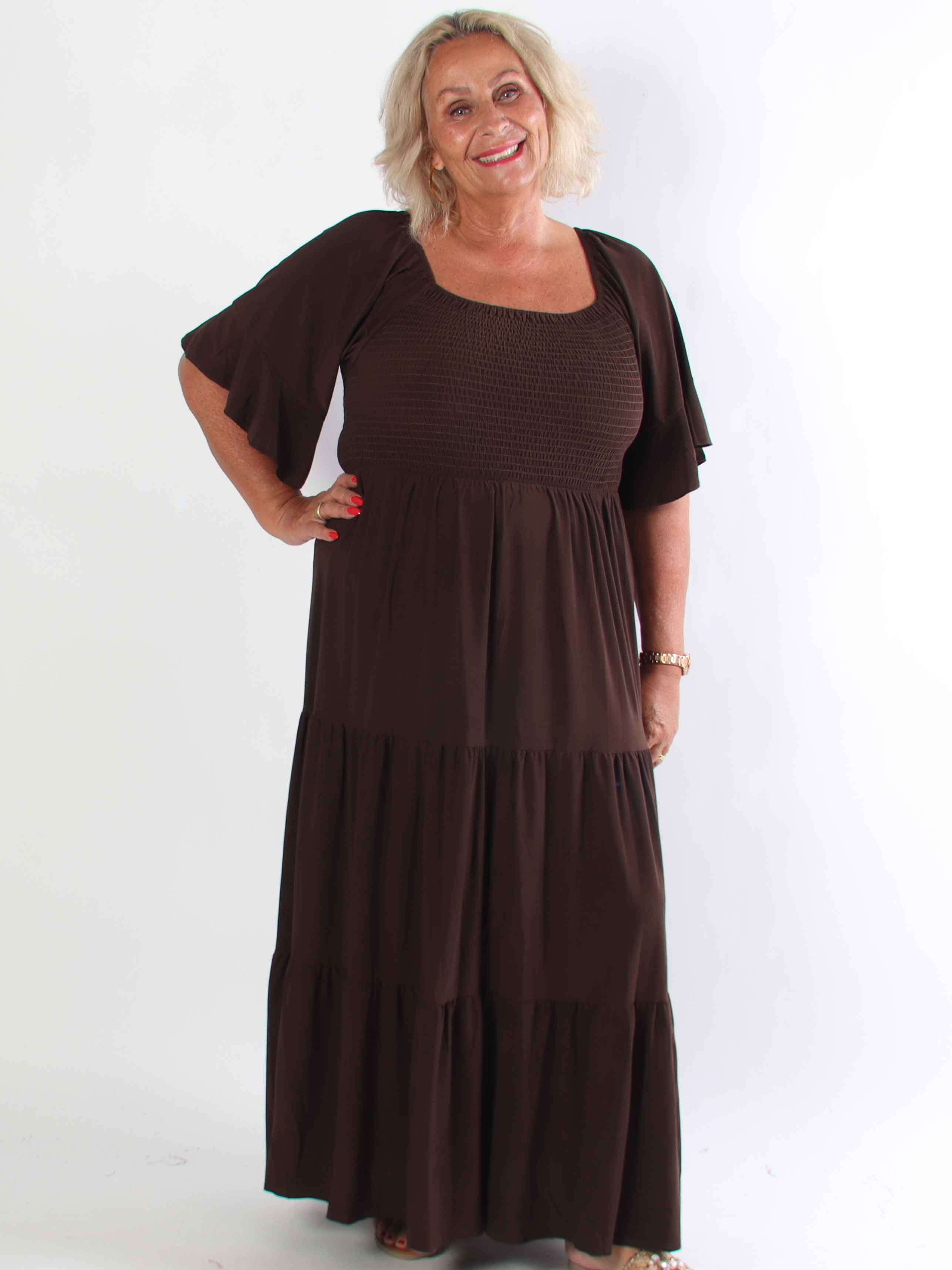 Elna Plain - Elastisk plain plus size klänning med resår över bystet