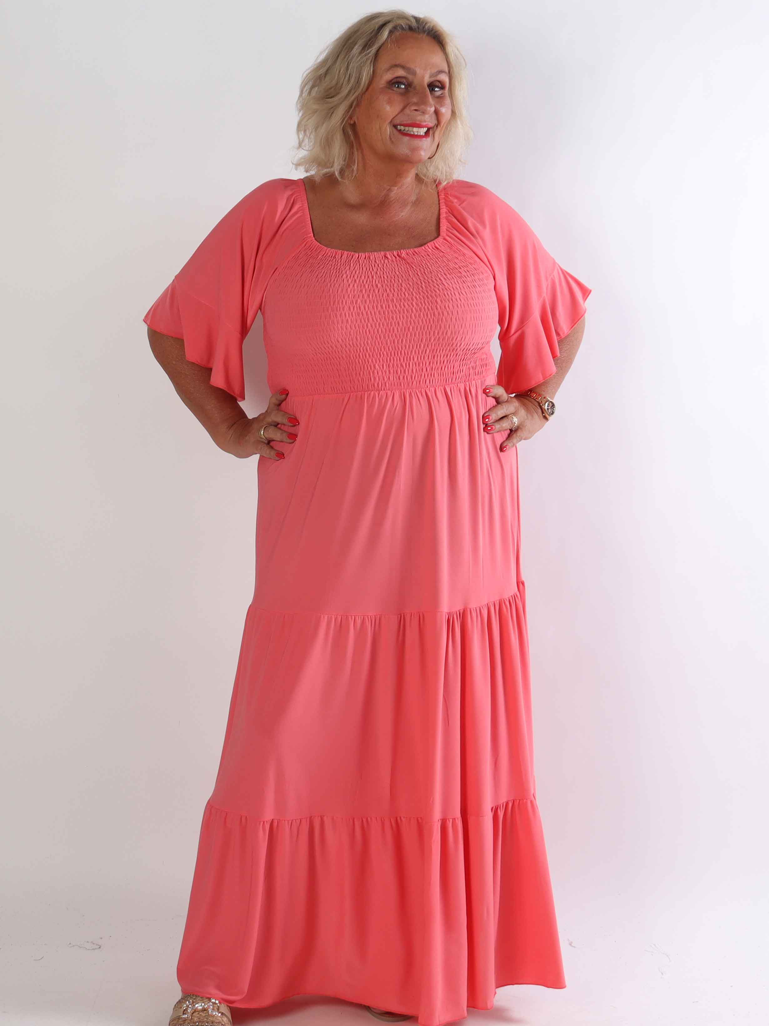 Elna Plain - Elastisk plain plus size klänning med resår över bystet