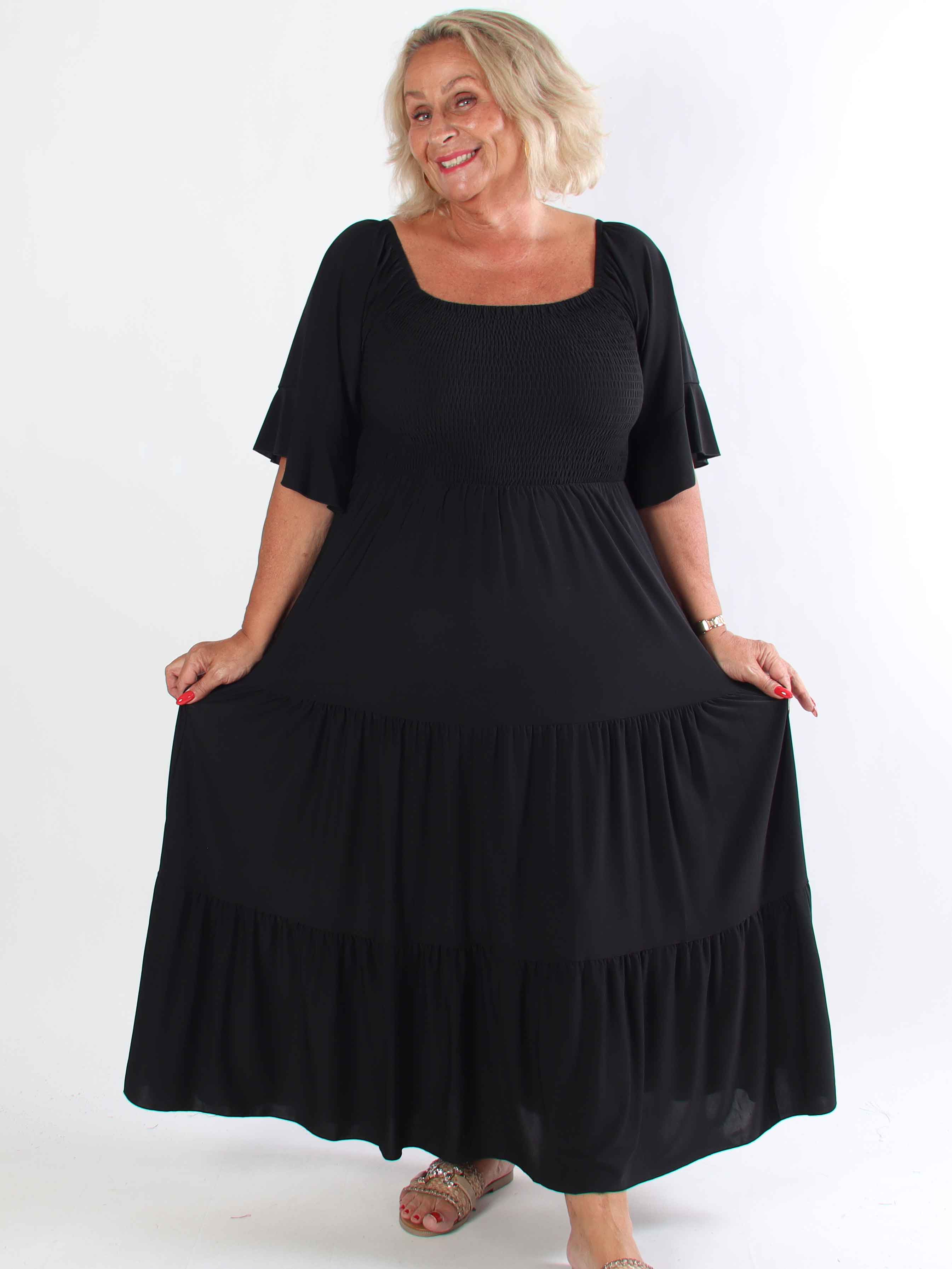 Elna Plain - Elastisk plain plus size klänning med resår över bystet