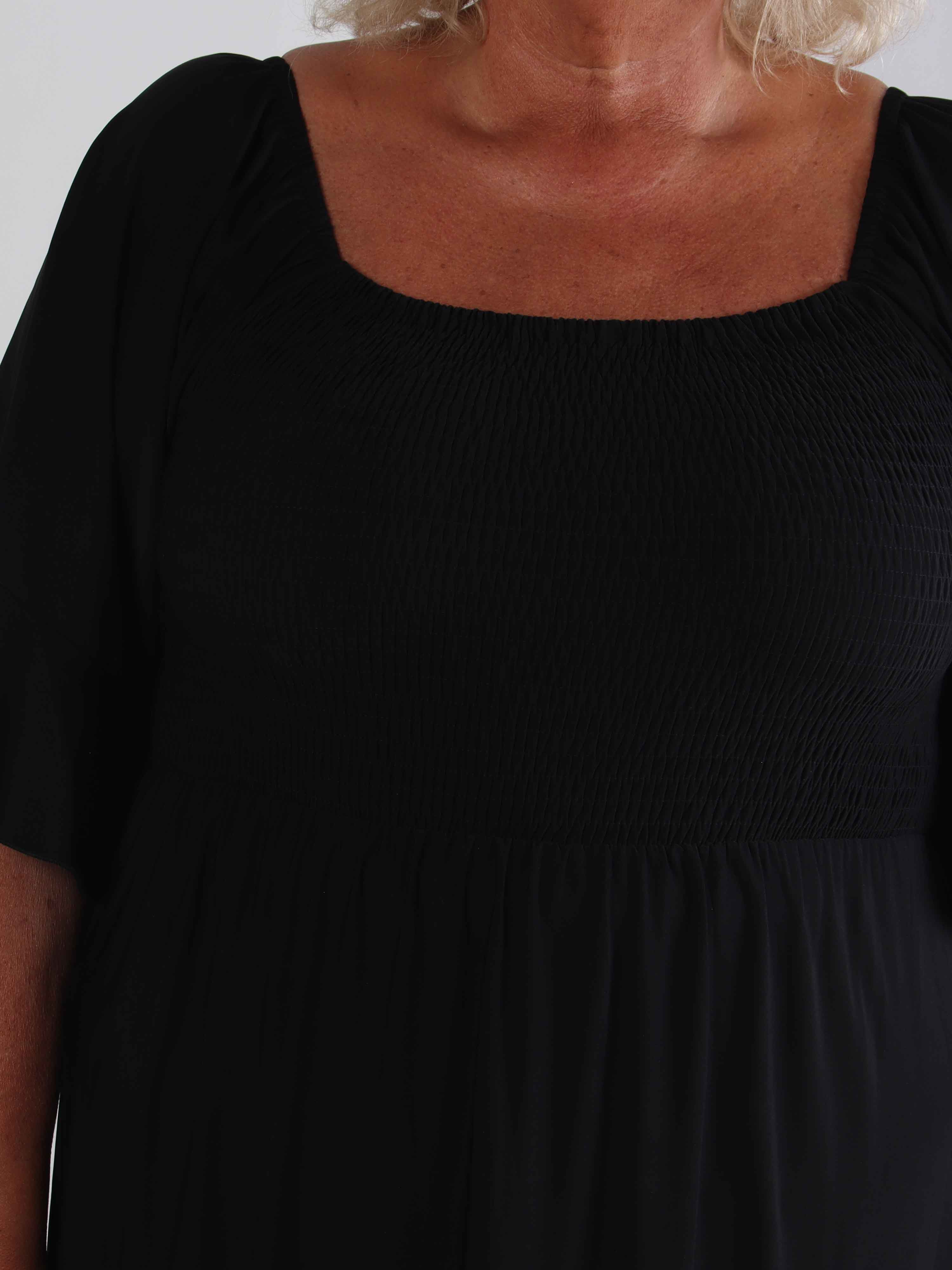 Elna Plain - Elastisk plain plus size klänning med resår över bystet