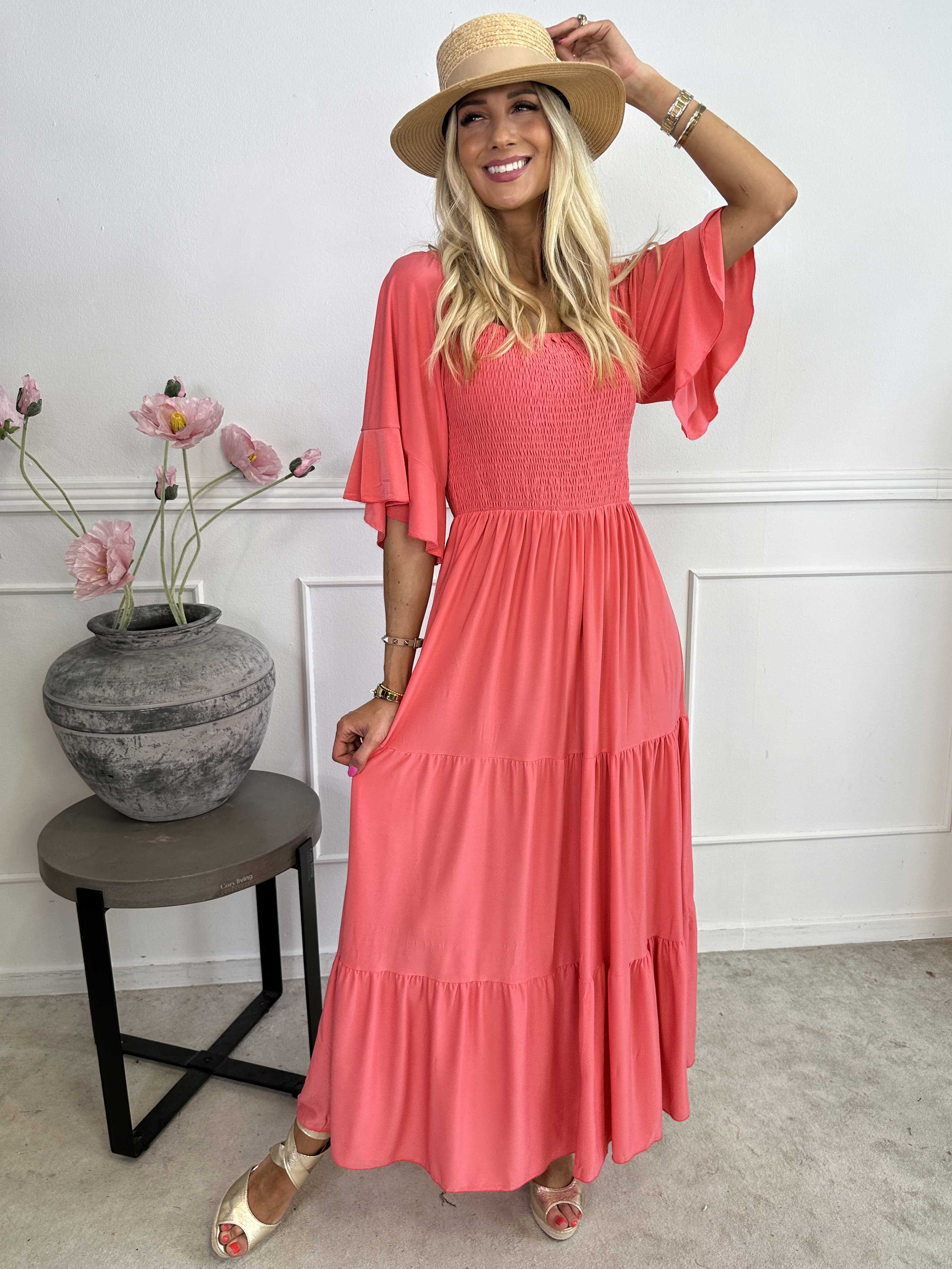 Elna Plain - Lång elastisk plain klänning med resår över bysten