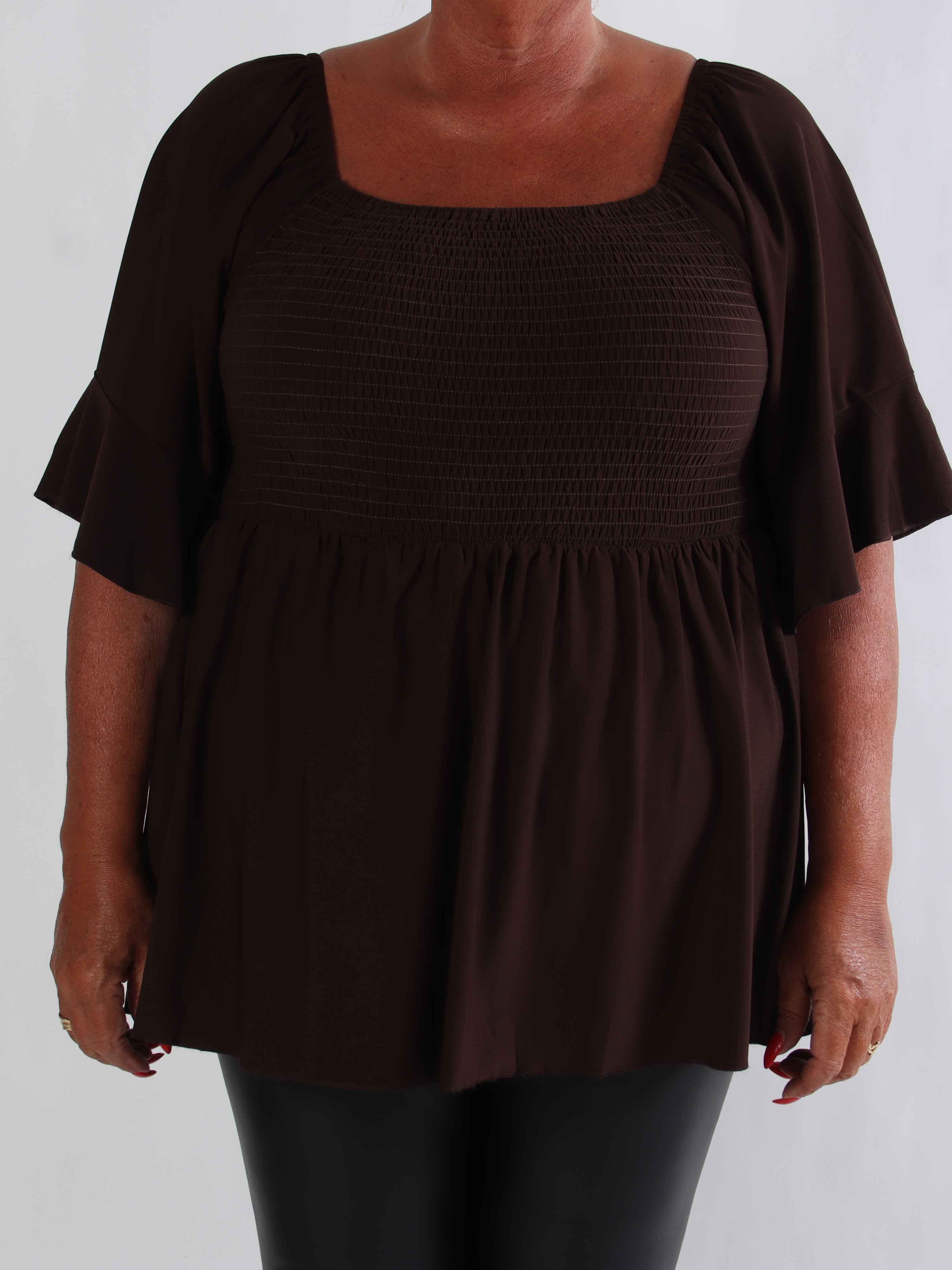 Elna Plain Shirt - Elastisk plain plus size blus med smock över bysten