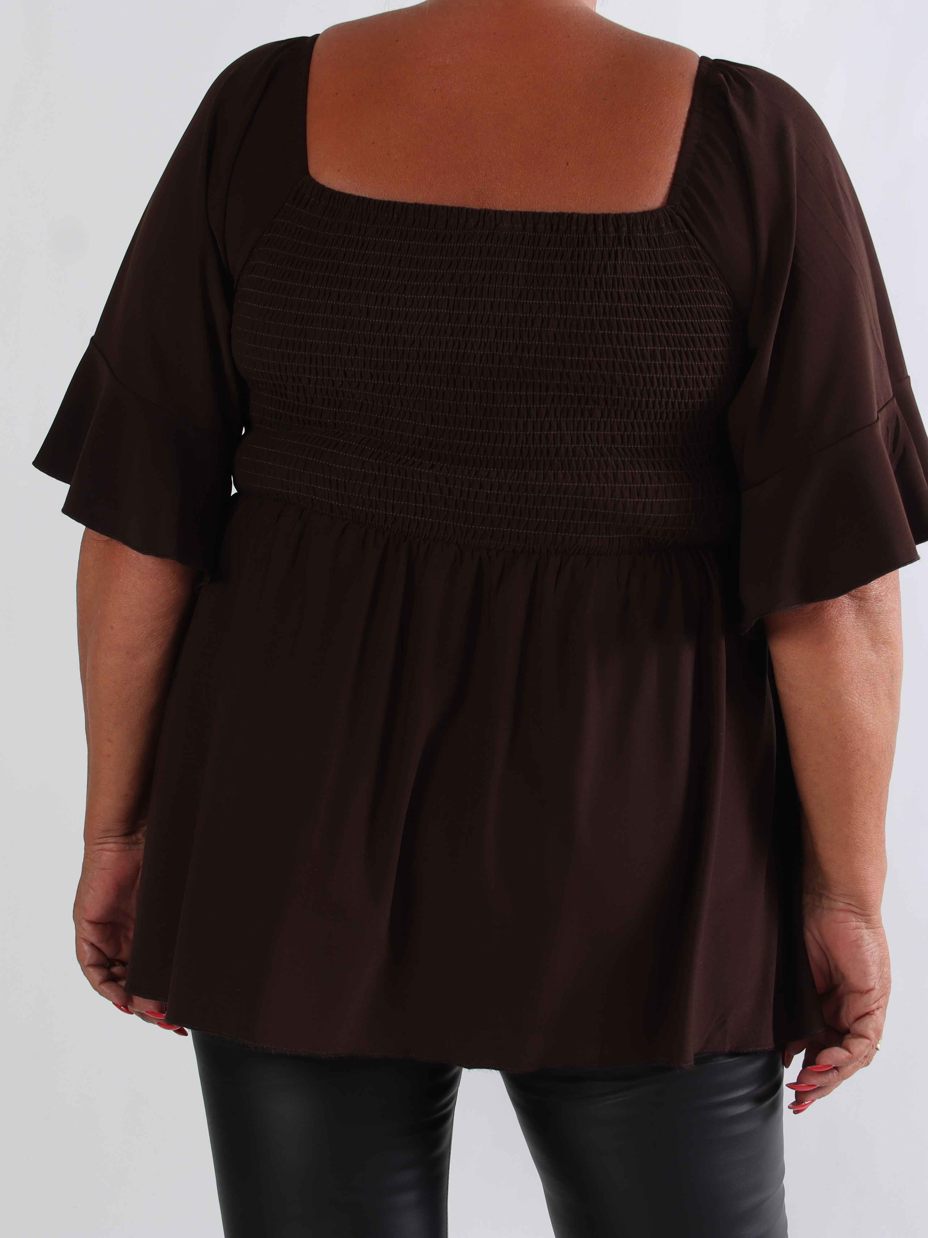 Elna Plain Shirt - Elastisk plain plus size blus med smock över bysten